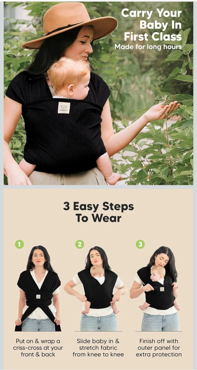 KeaBabies Original Baby Wrap Carrier - Black - photo 4