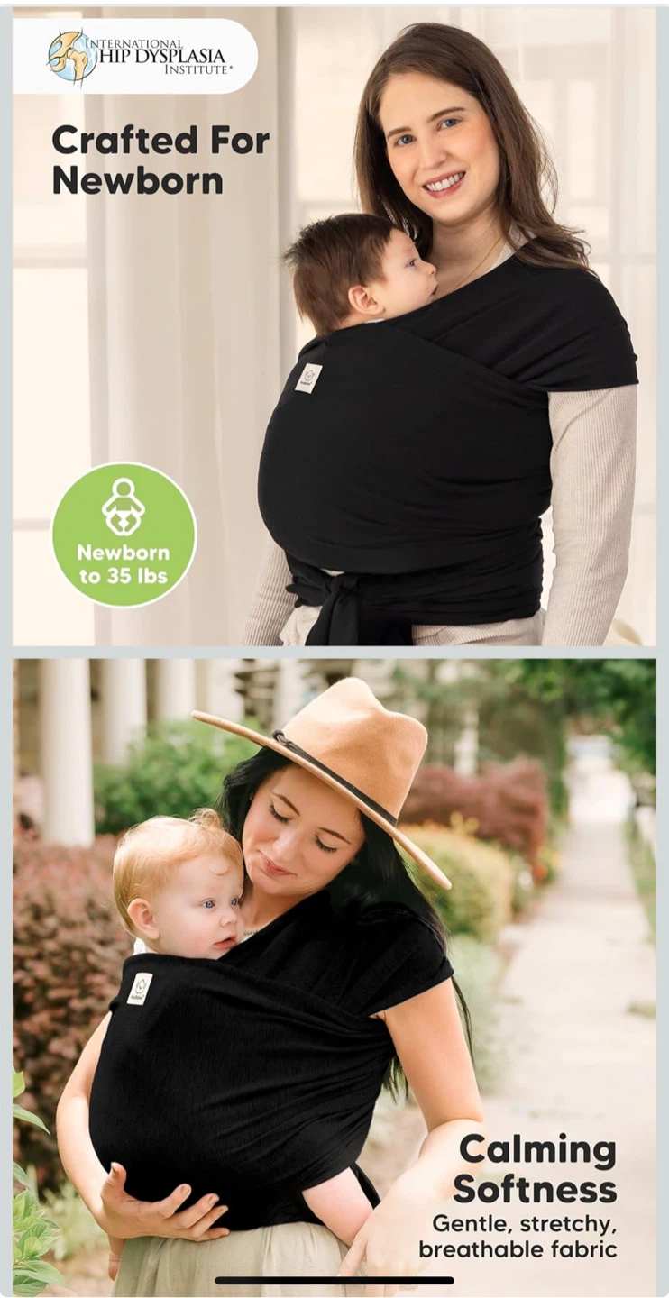 KeaBabies Original Baby Wrap Carrier - Black - photo 2