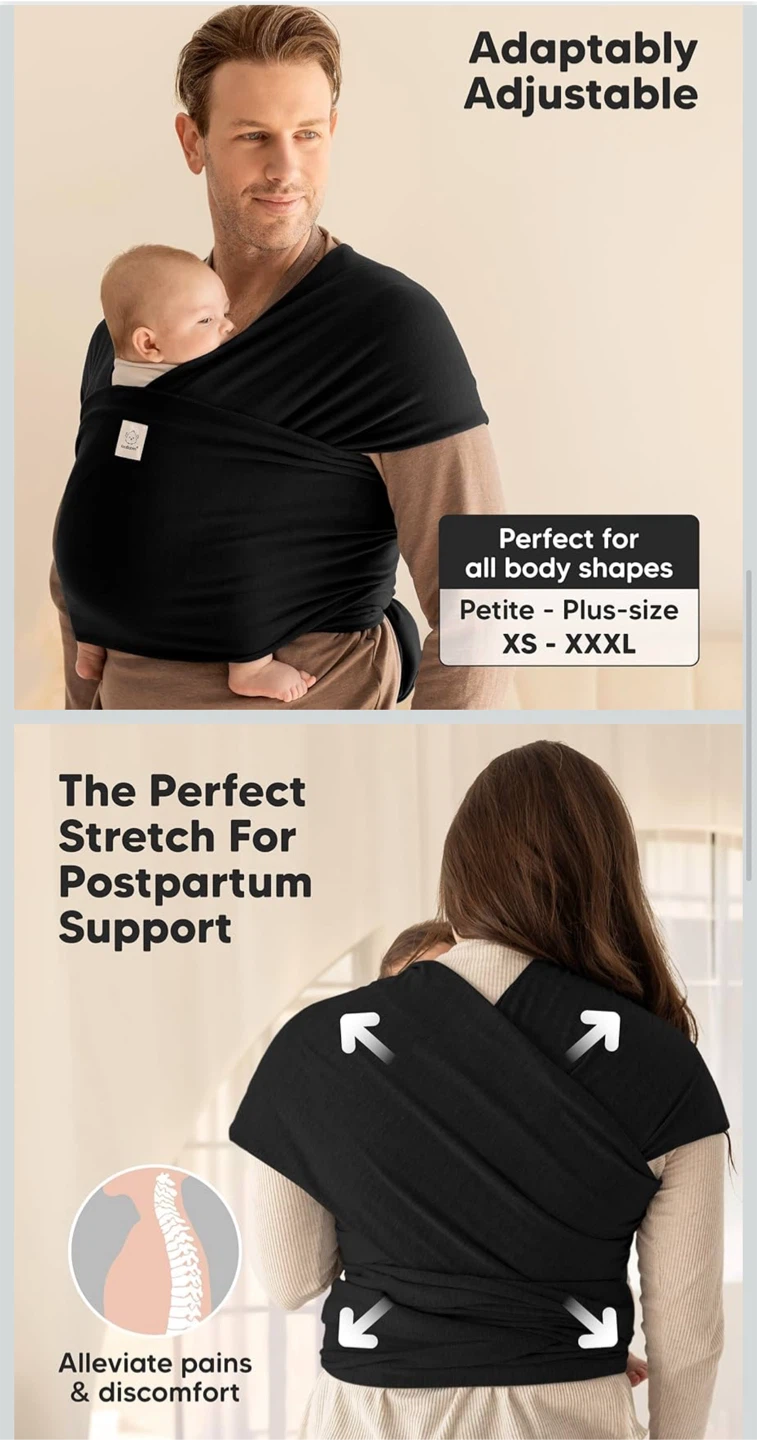 KeaBabies Original Baby Wrap Carrier - Black - photo 3