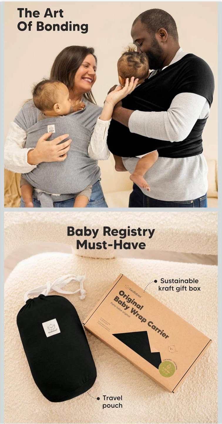 KeaBabies Original Baby Wrap Carrier - Black - photo 5