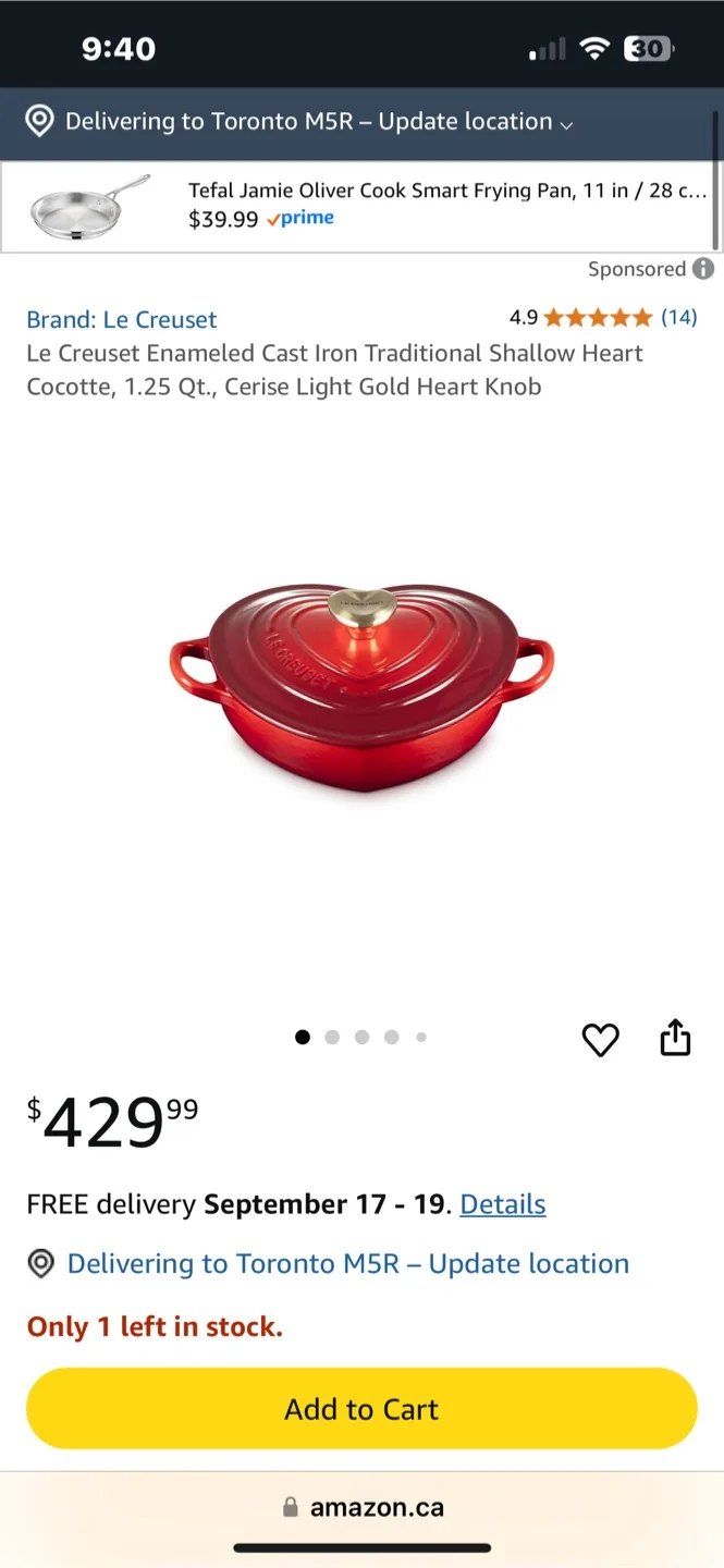 Le Creuset Cast Iron Heart Cocotte, 1.25 Qt Brand New image indicator(2)