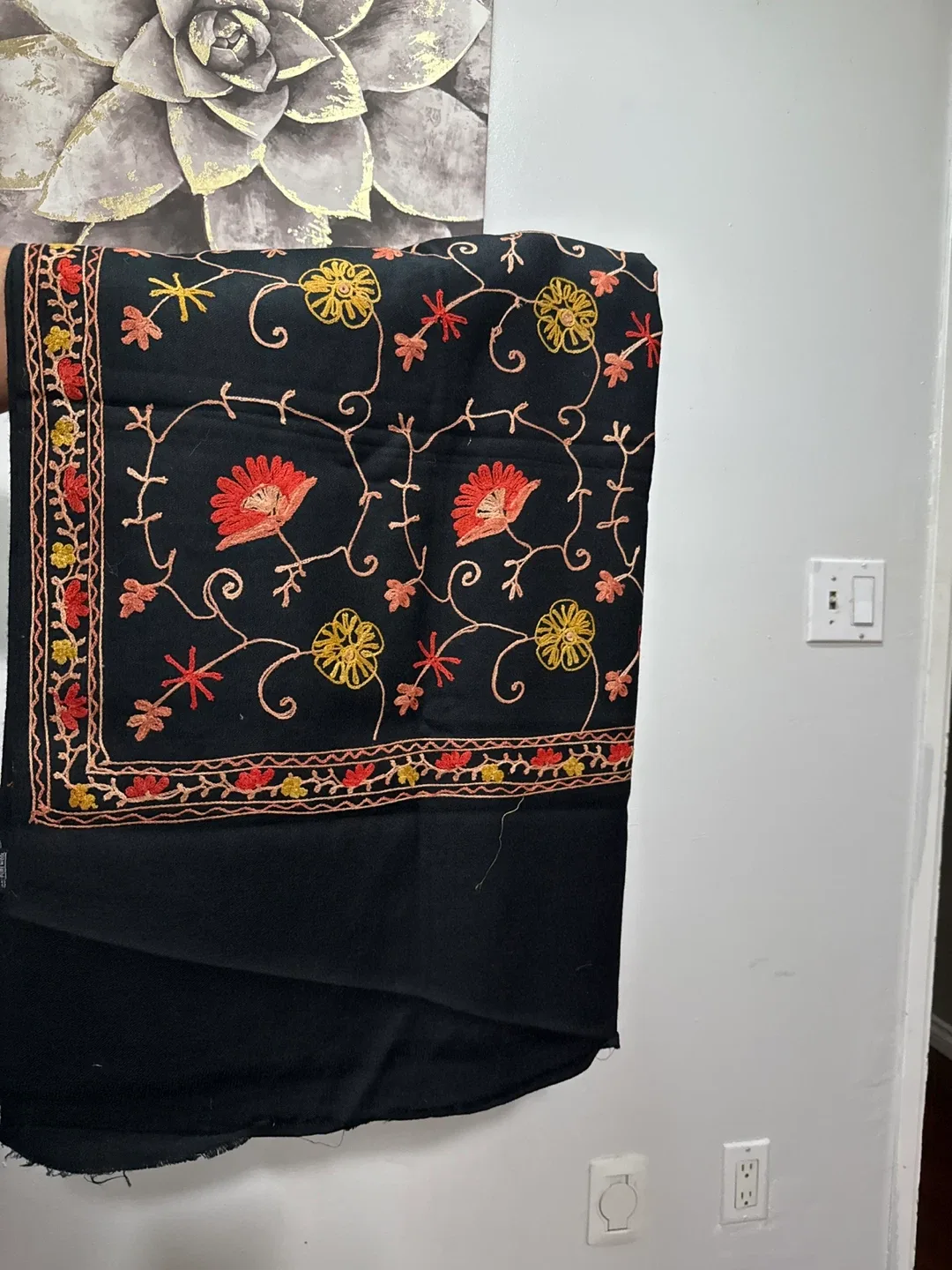 G.T.C. Kashmiri Shawl - Black with Floral Embroidery thumbnail