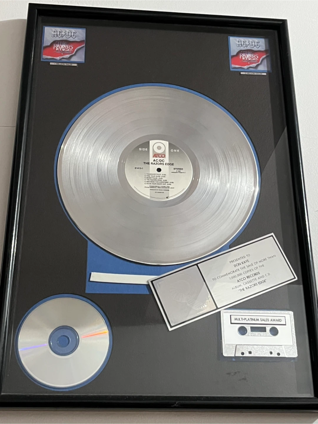 AC/DC The Razors Edge Platinum Record Award