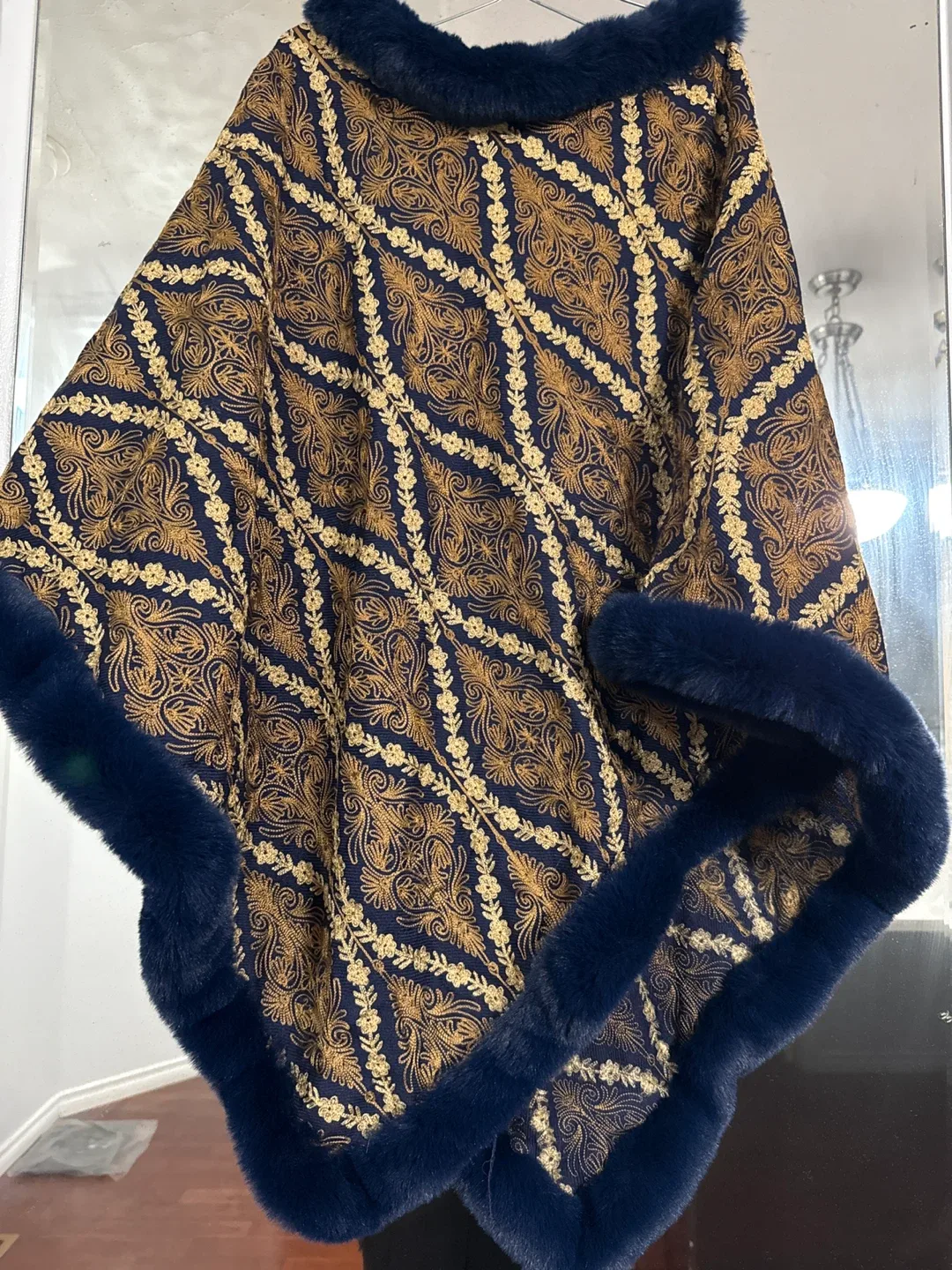 Kashmiri Wool Shawl with Faux Fur Trim thumbnail