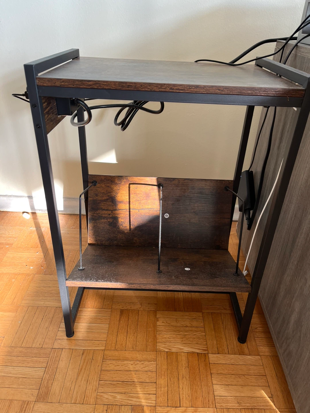 Printer table with Charging Station - Brown/Black