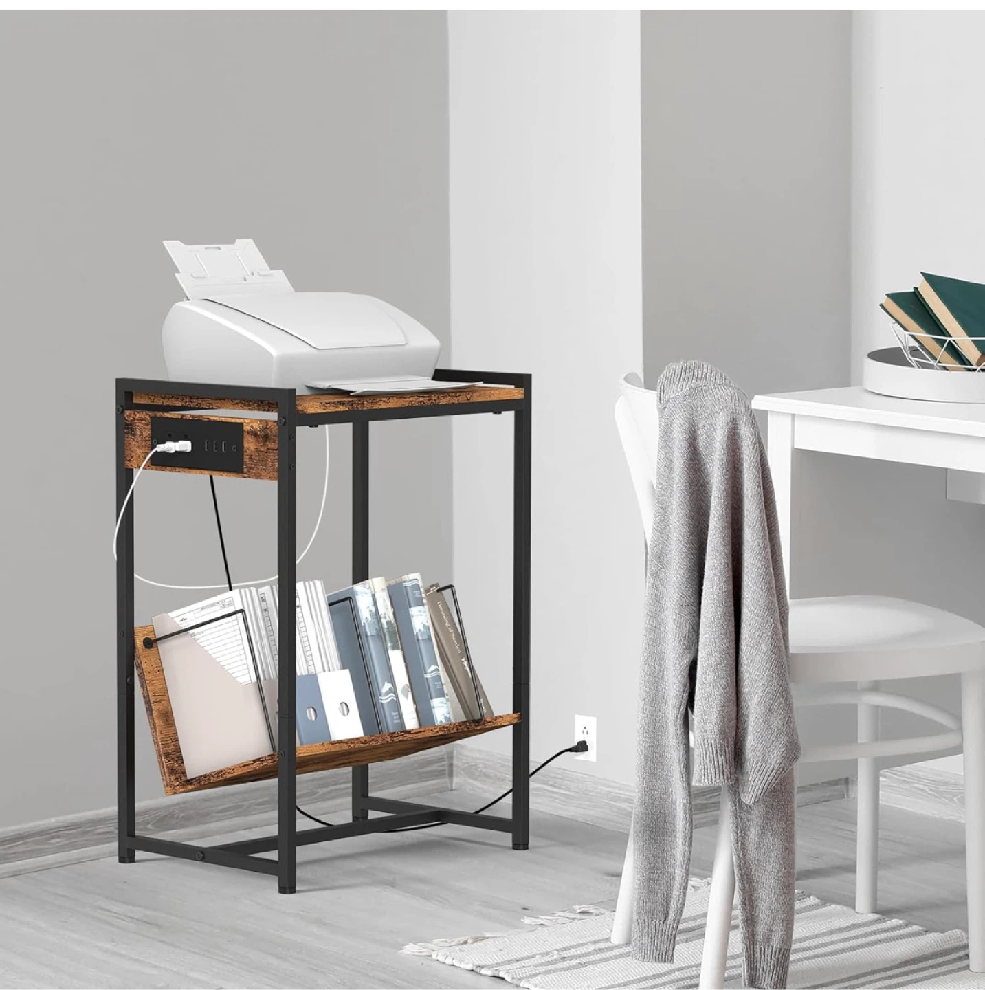 Printer table with Charging Station - Brown/Black - photo 3
