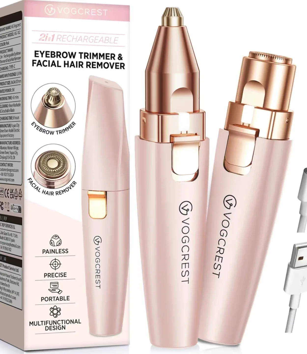 Vogcrest 2in1 Eyebrow & Facial Hair Trimmer - Pink thumbnail