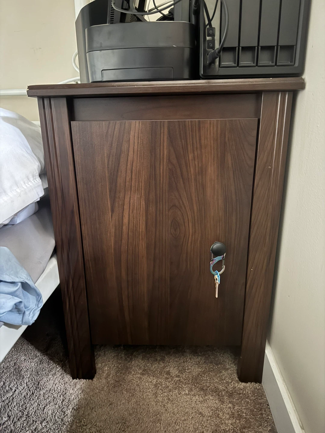Dark Wood Nightstand with Door