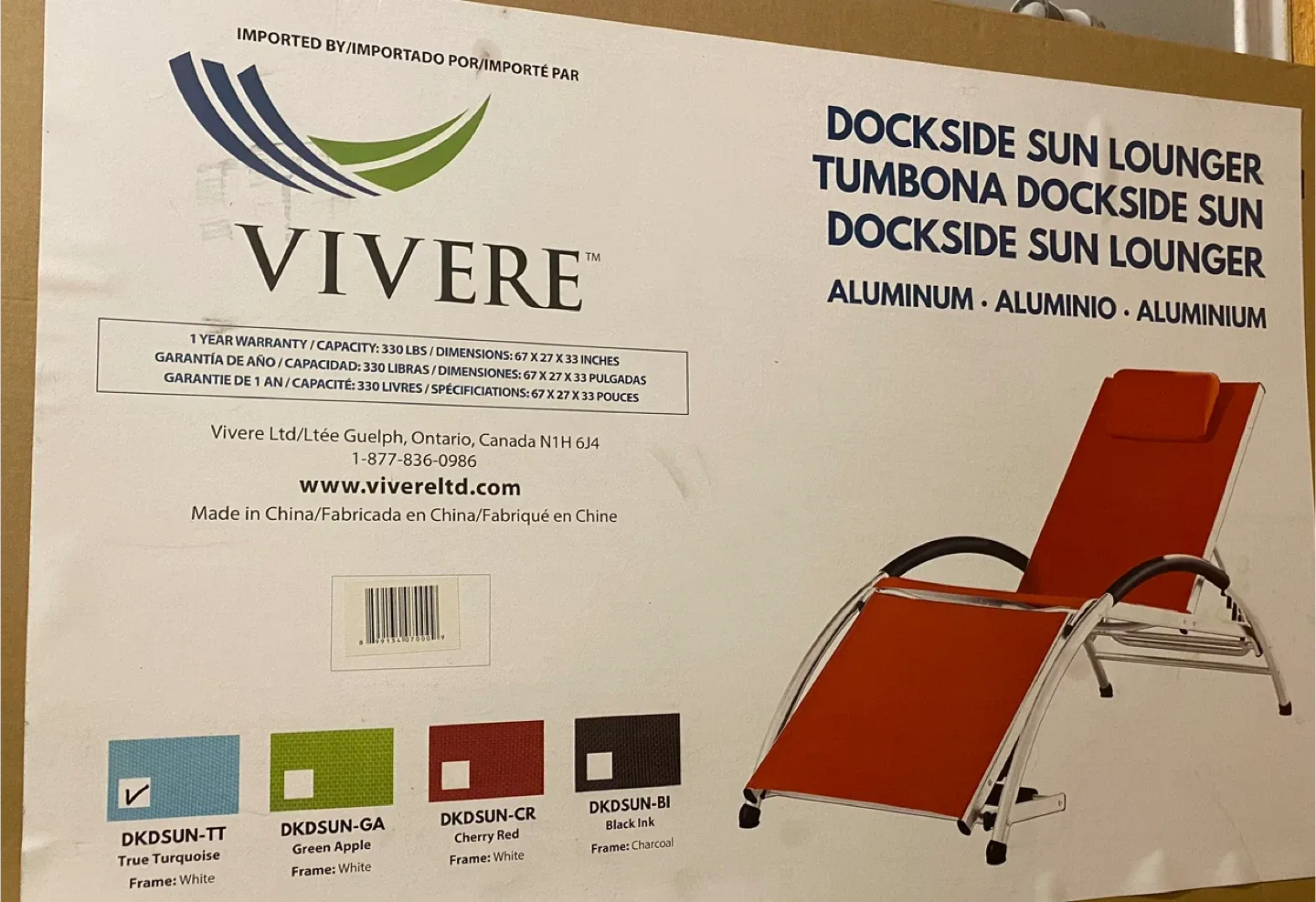 Vivere Dockside Sun Lounger - True Turquoise image indicator(6)