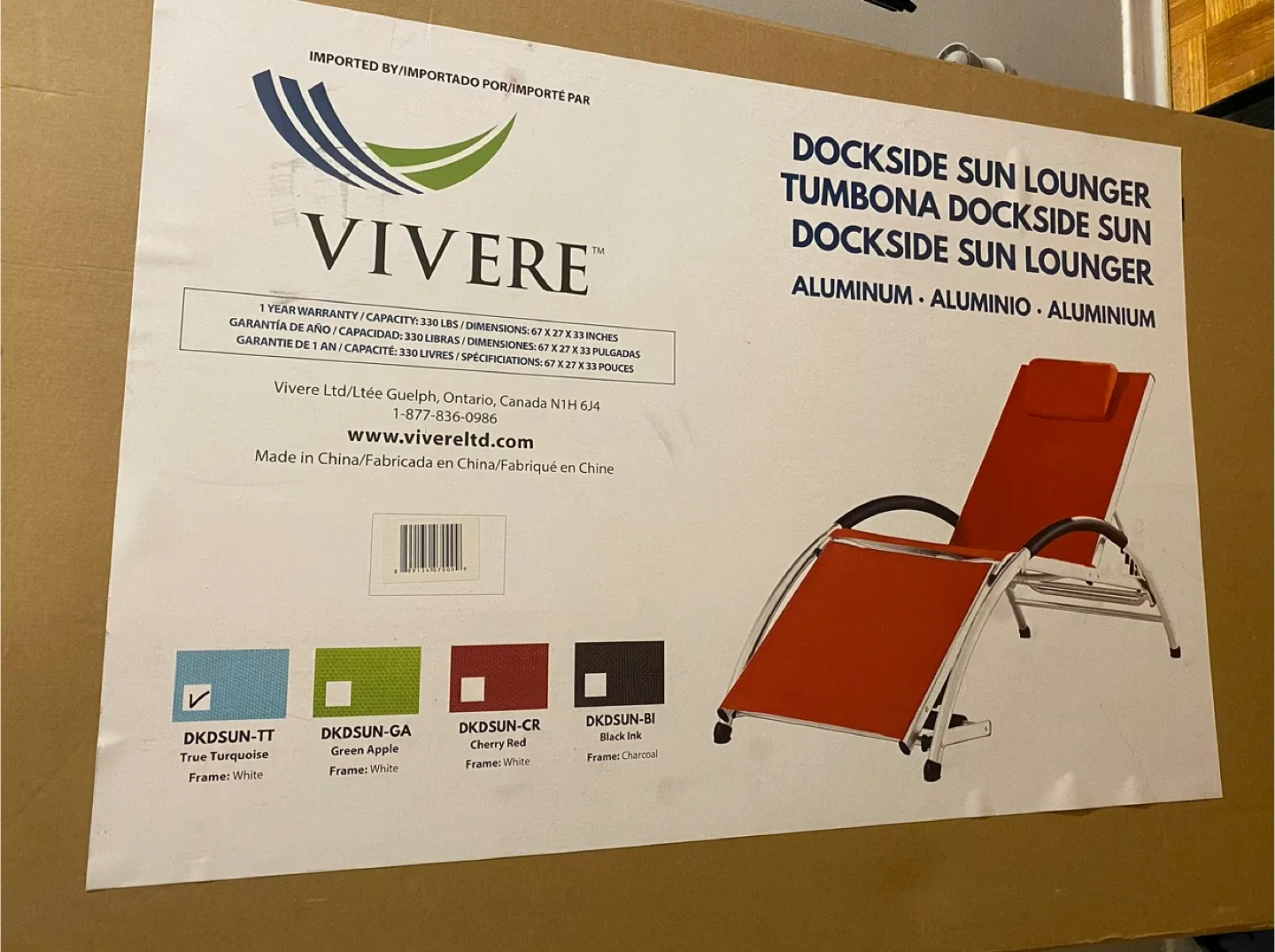 Vivere Dockside Sun Lounger - True Turquoise thumbnail
