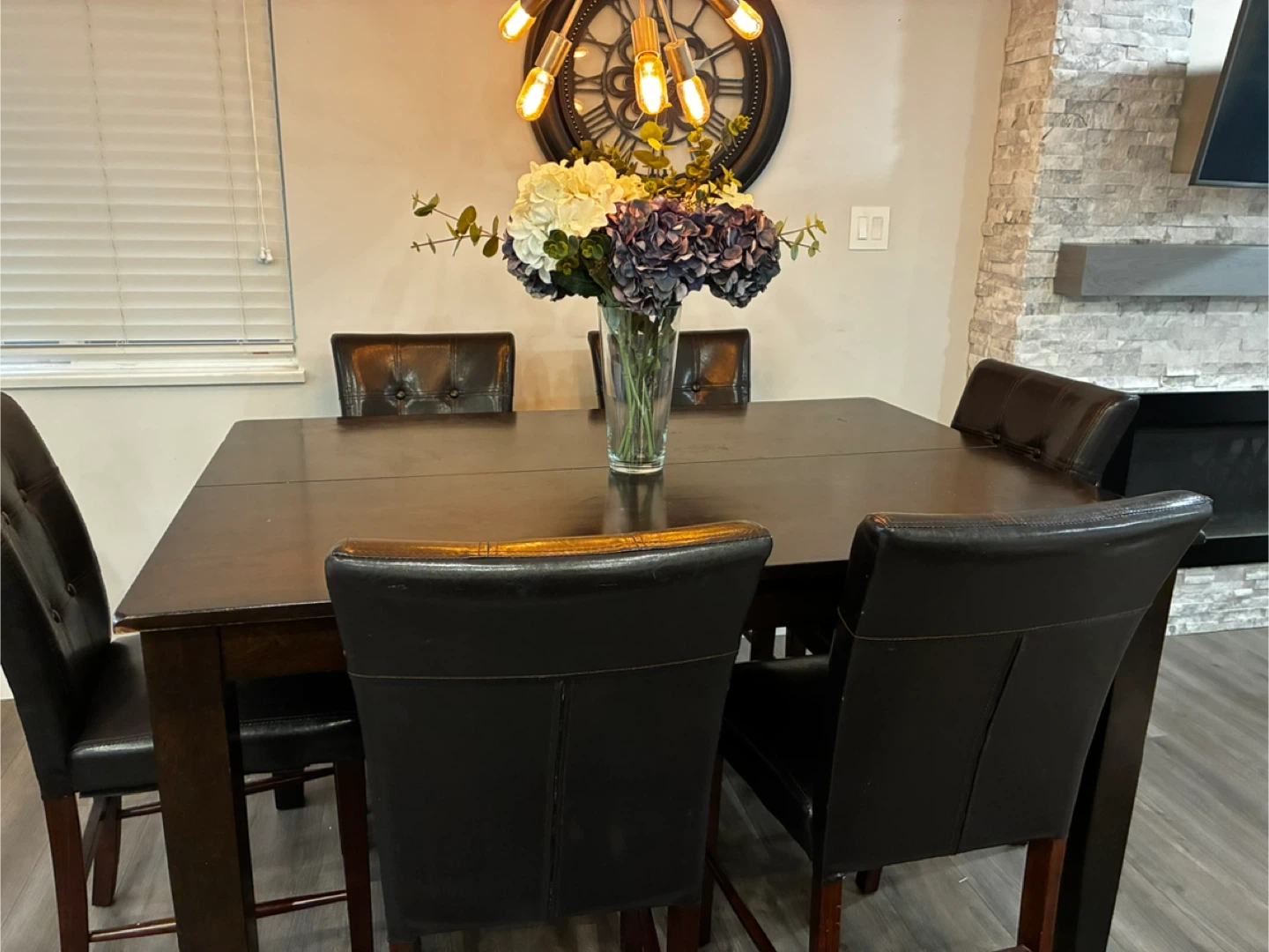 Solid Wood Dining Table Hidden Leaf + 8 Chairs