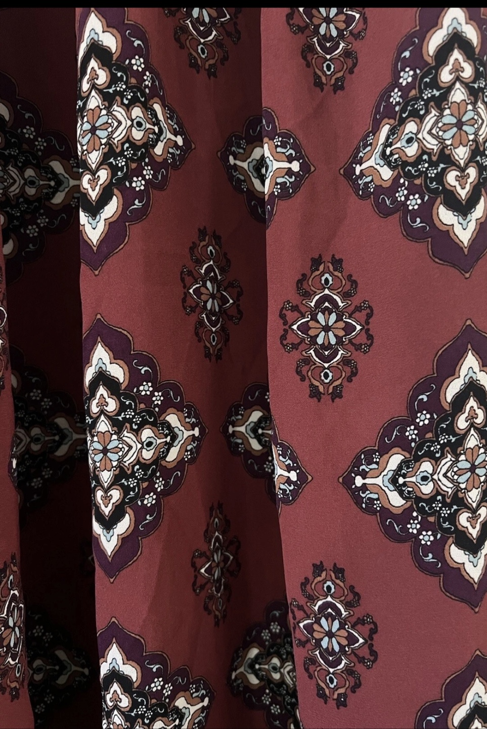 Exhilaration Boho Midi Dress –Burgundy Print with crochet detail - photo 4