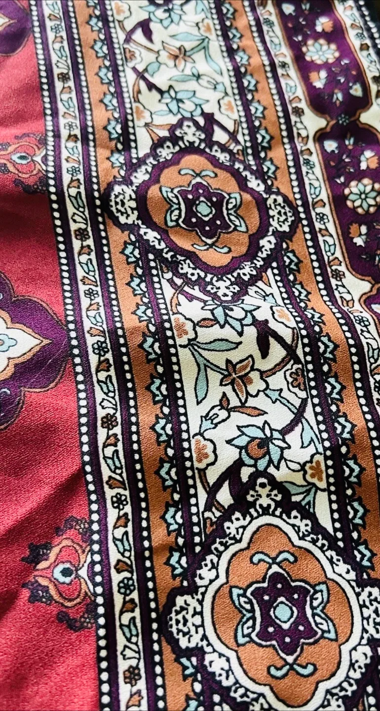 Exhilaration Boho Midi Dress –Burgundy Print with crochet detail image indicator(8)