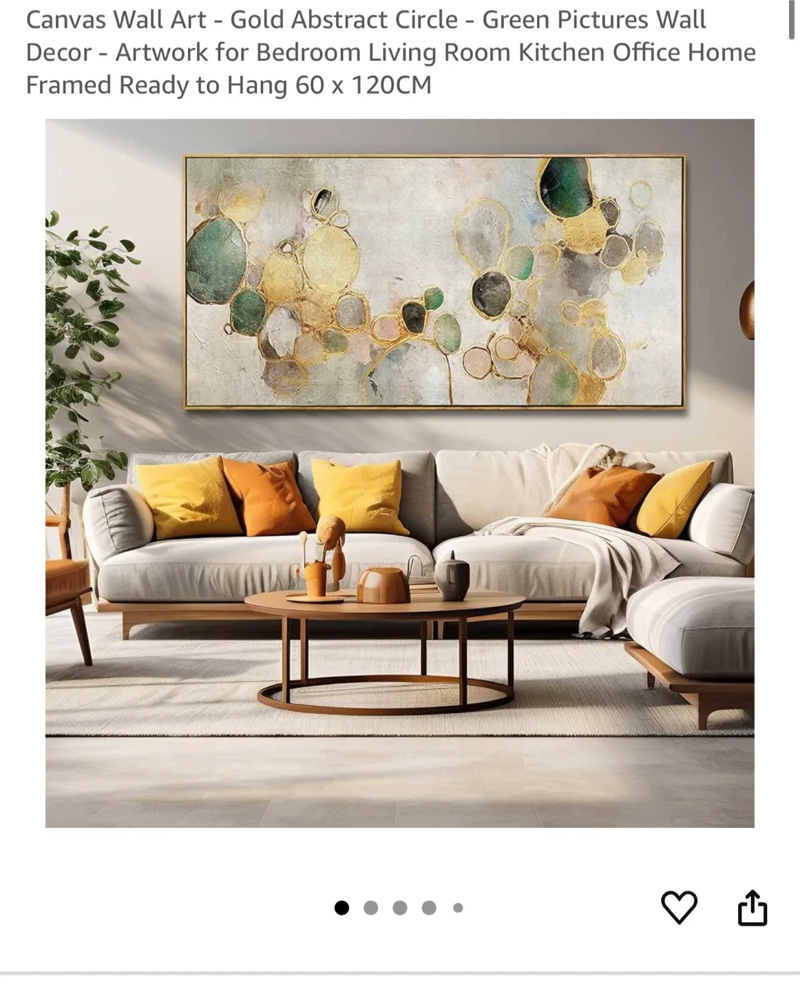 Gold Abstract Circle Green Canvas Wall Art 60x120cm thumbnail