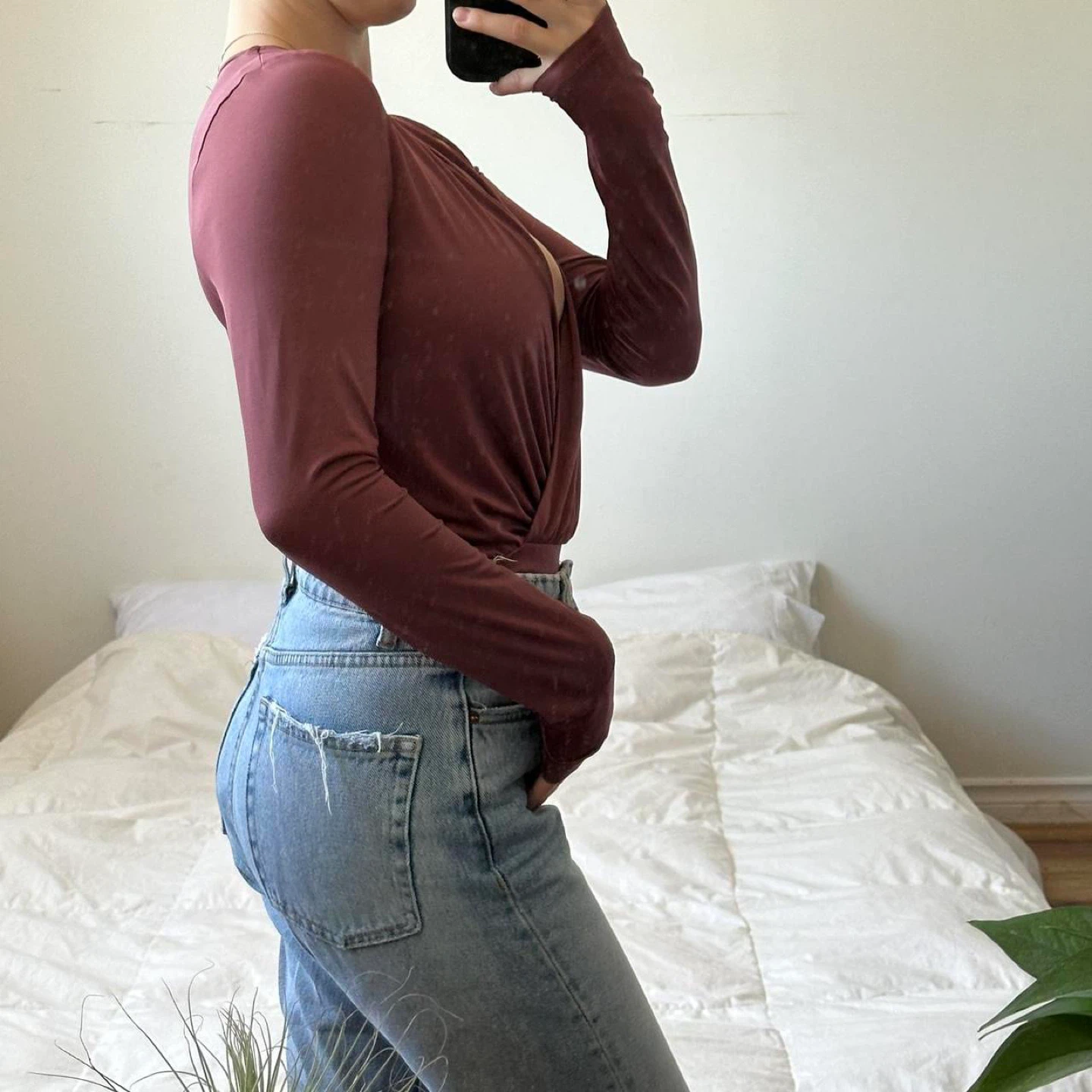 Burgundy long sleeve wrap bodysuit - photo 4