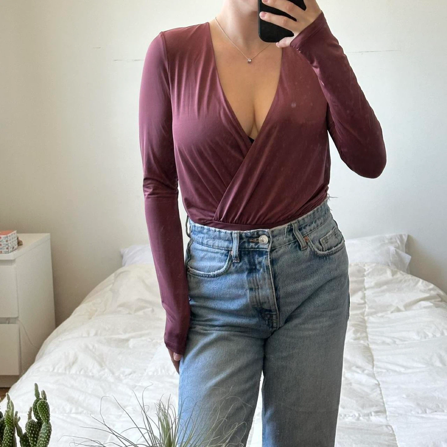 Burgundy long sleeve wrap bodysuit - photo 5