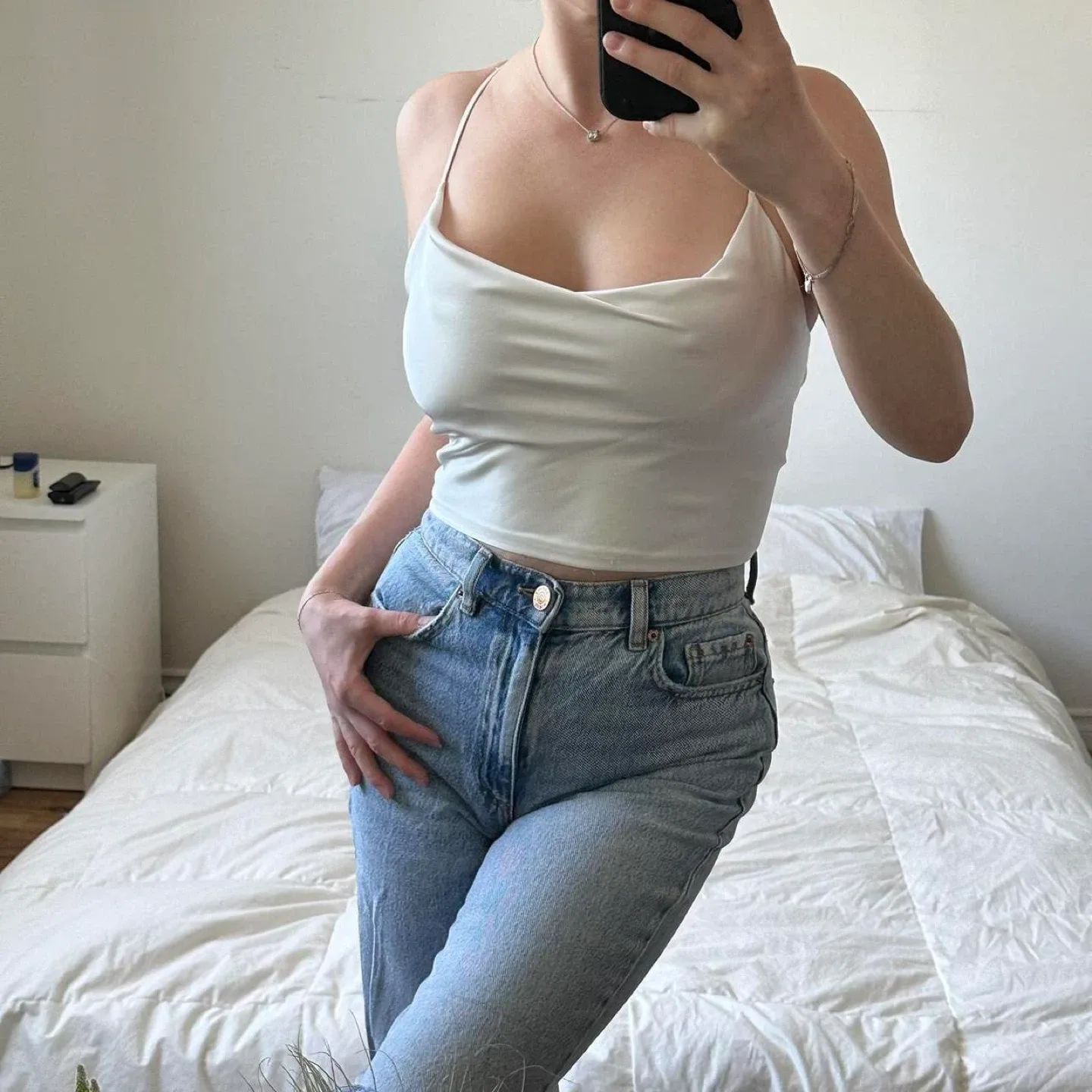 Garage white lace up camisole