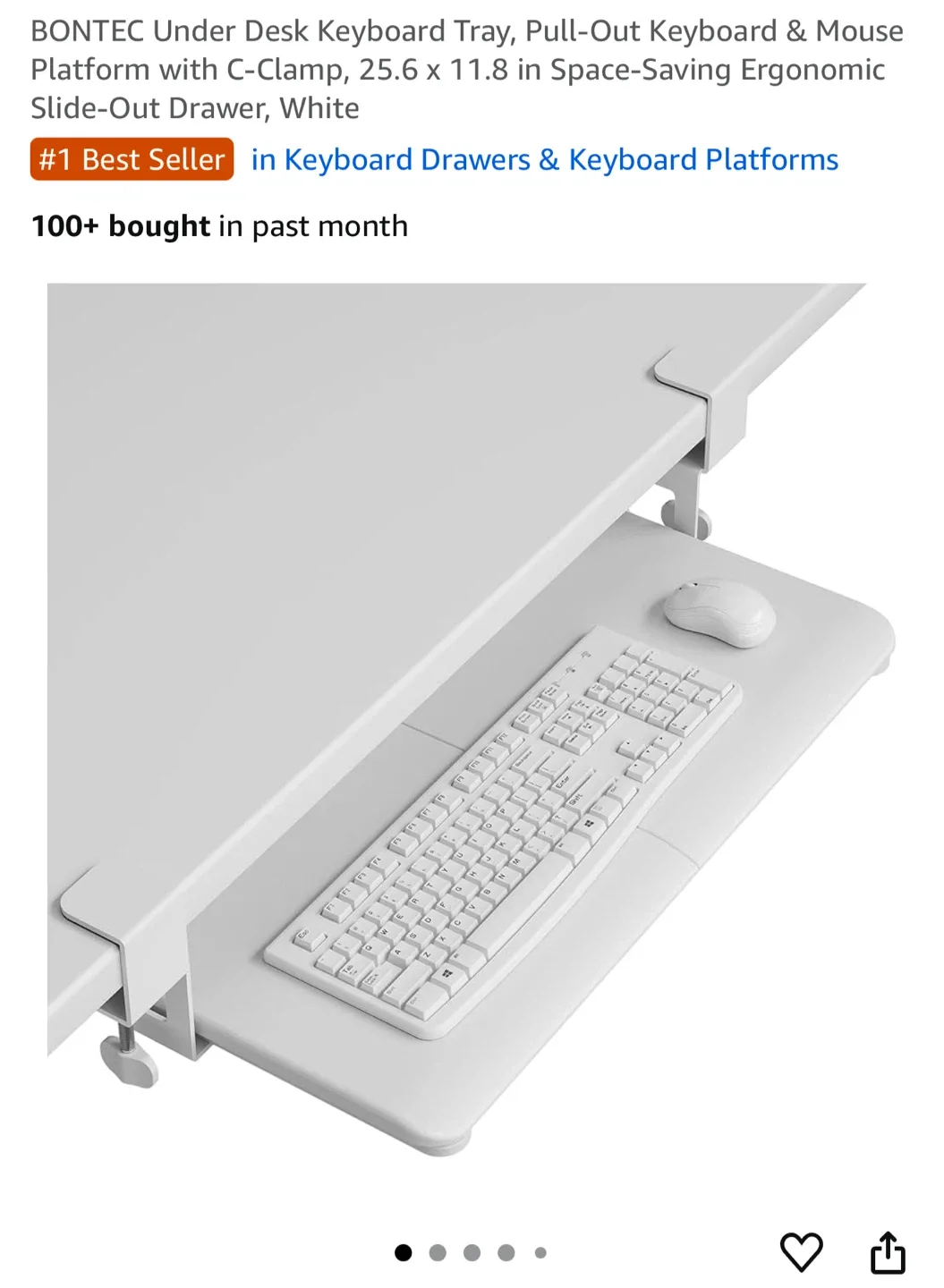 BONTEC Under Desk Keyboard Tray - White thumbnail