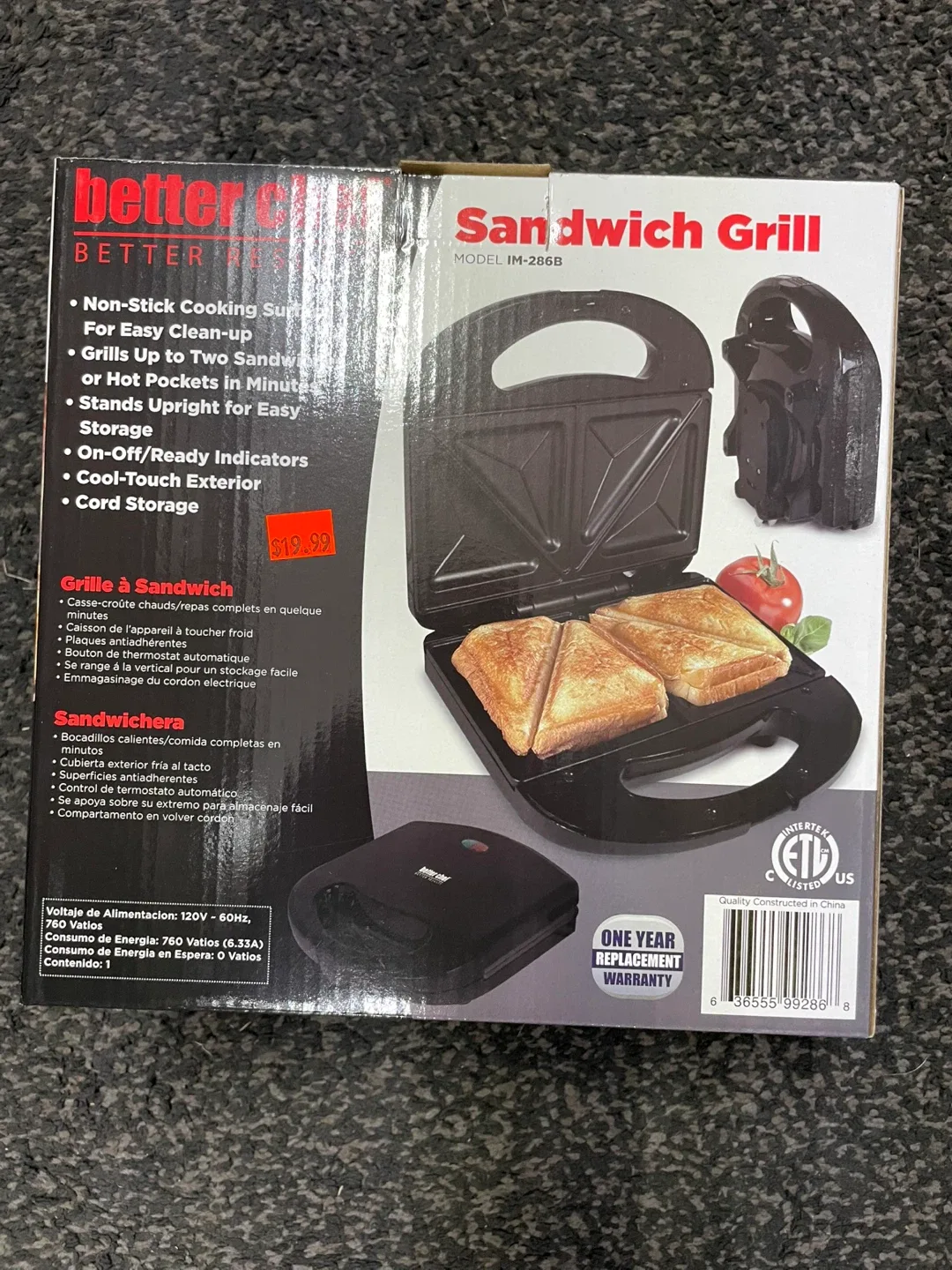 Better Chef Sandwich Grill - Model IM-286B thumbnail