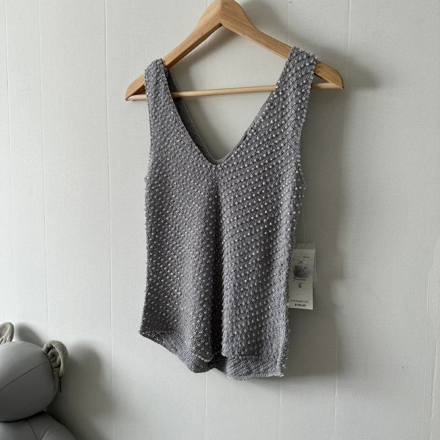 Vintage grey beaded knit tank top