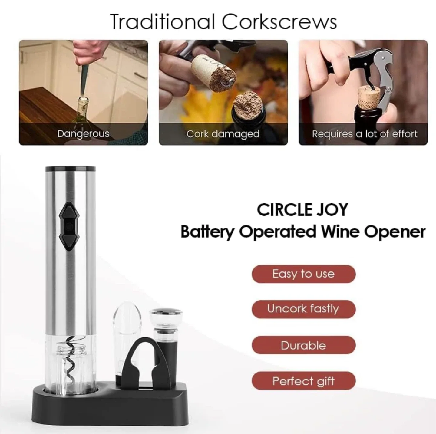 CIRCLE JOY Battery Operated Wine Opener | Gift Idea image indicator(3)