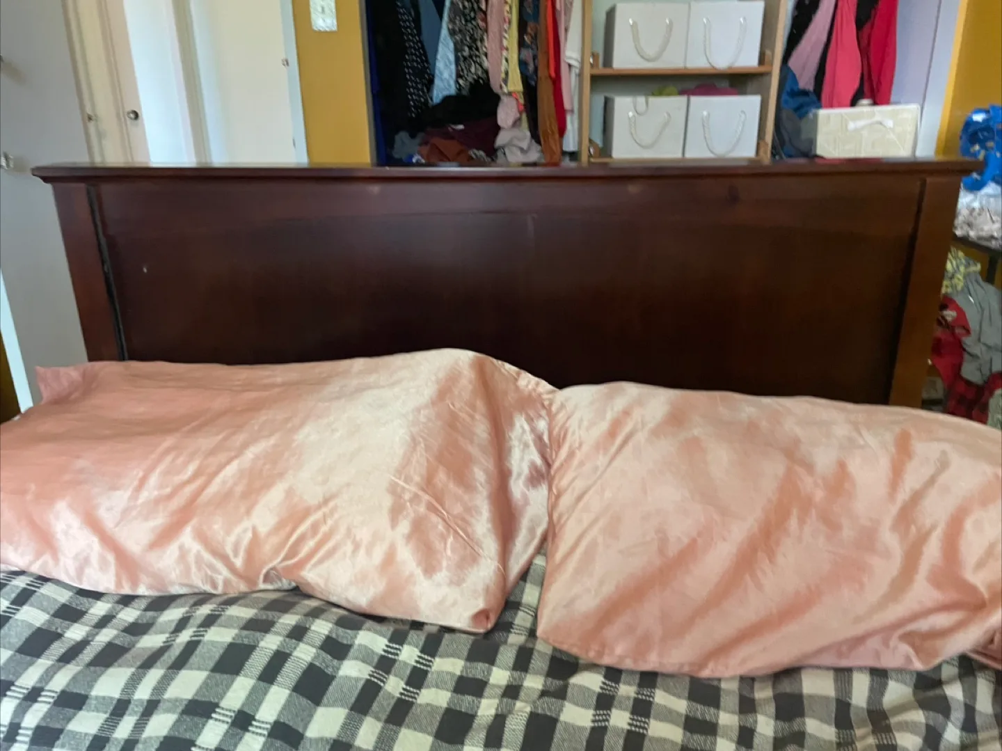 Hardwood Queen Size HeadBoard dark cherry brown thumbnail