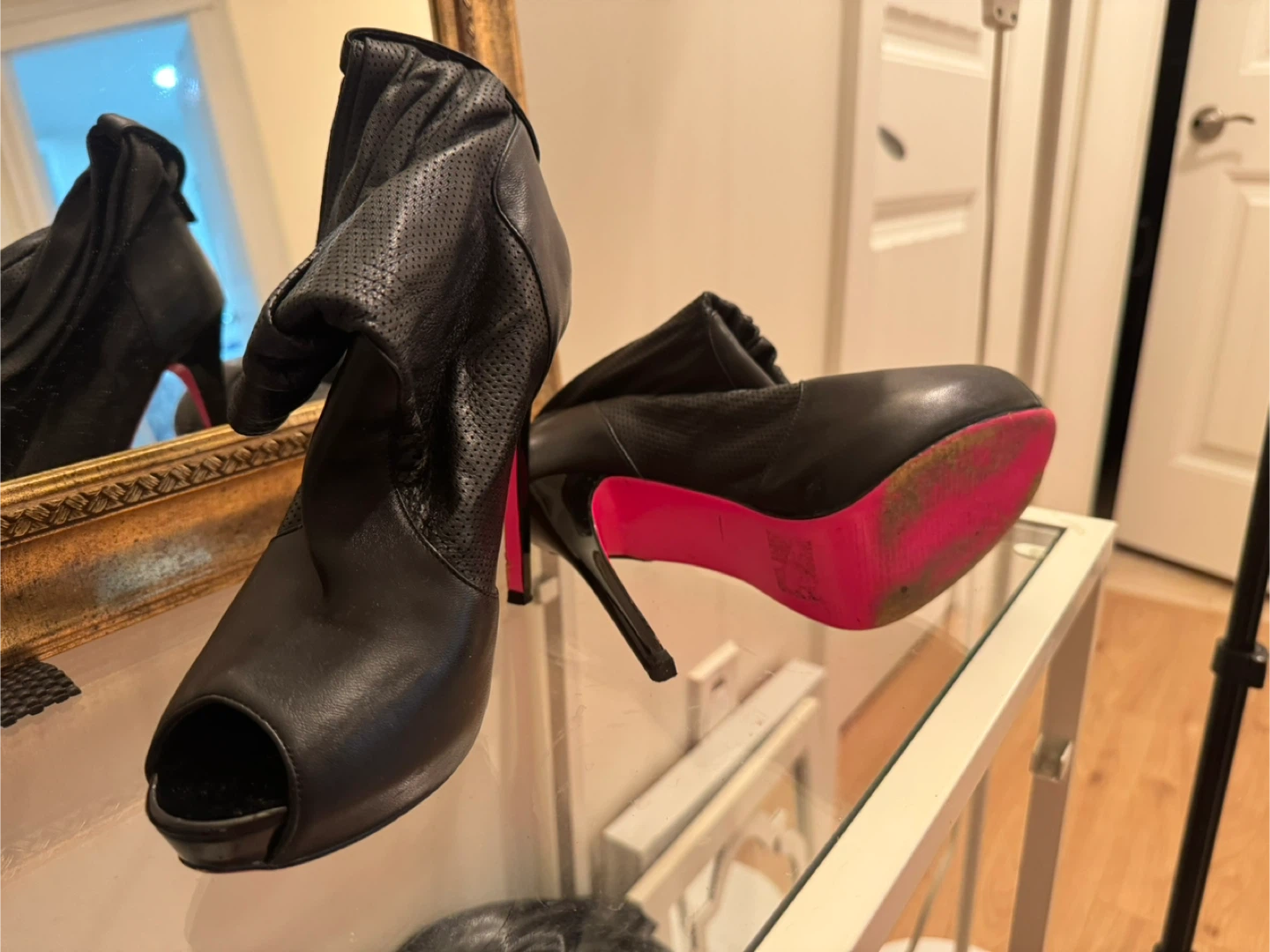 Black Peep-Toe Ankle Boots