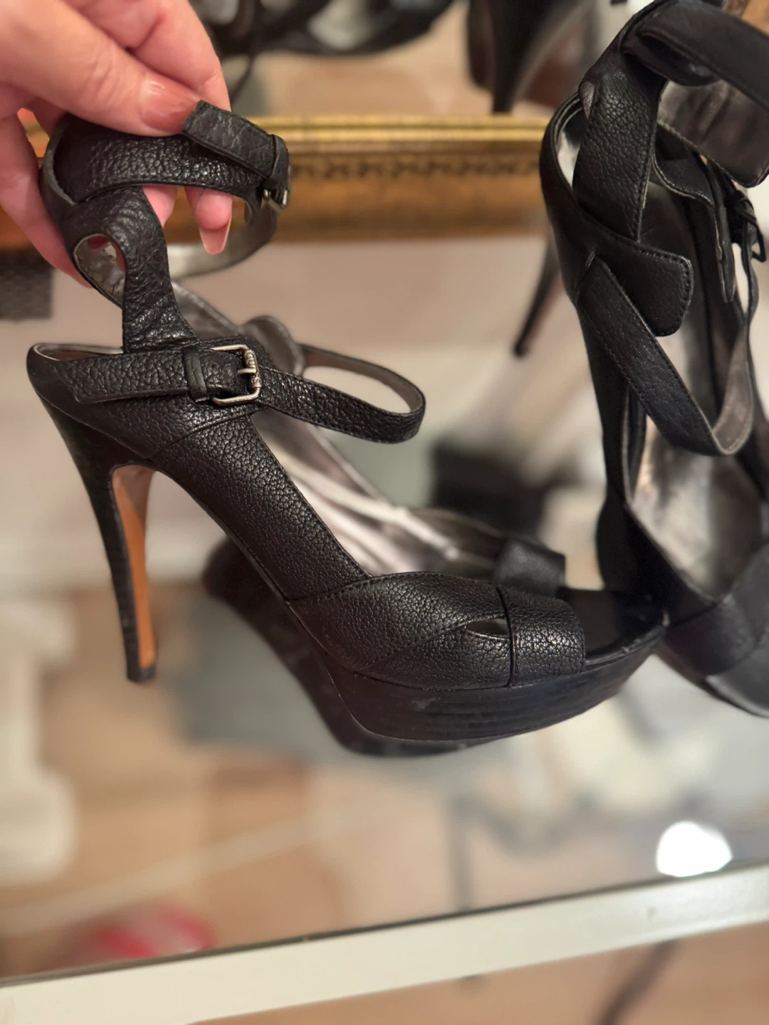 Guess Black  Leather High Heel Sandals