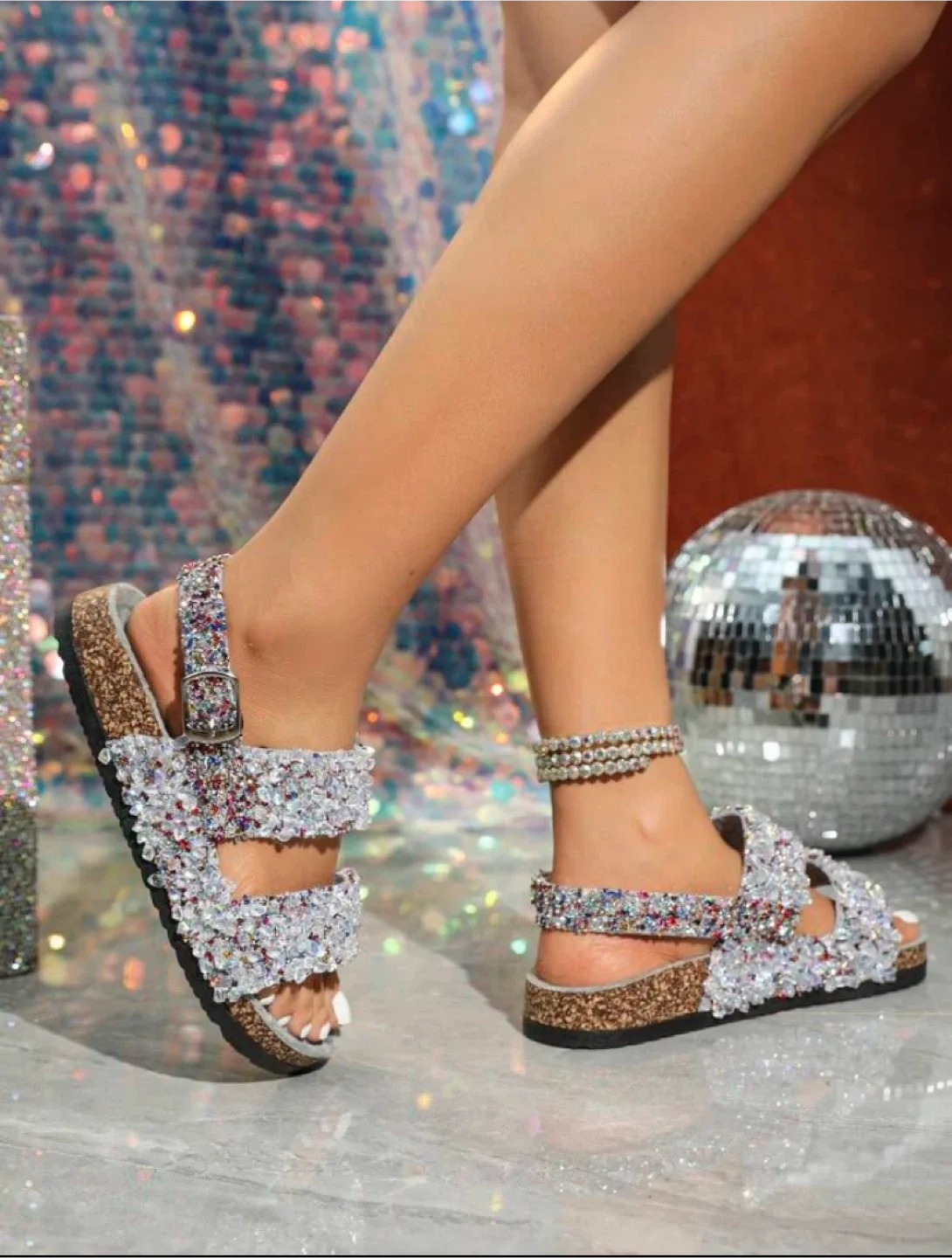 Rhinestone Embellished Platform Sandals image indicator(2)