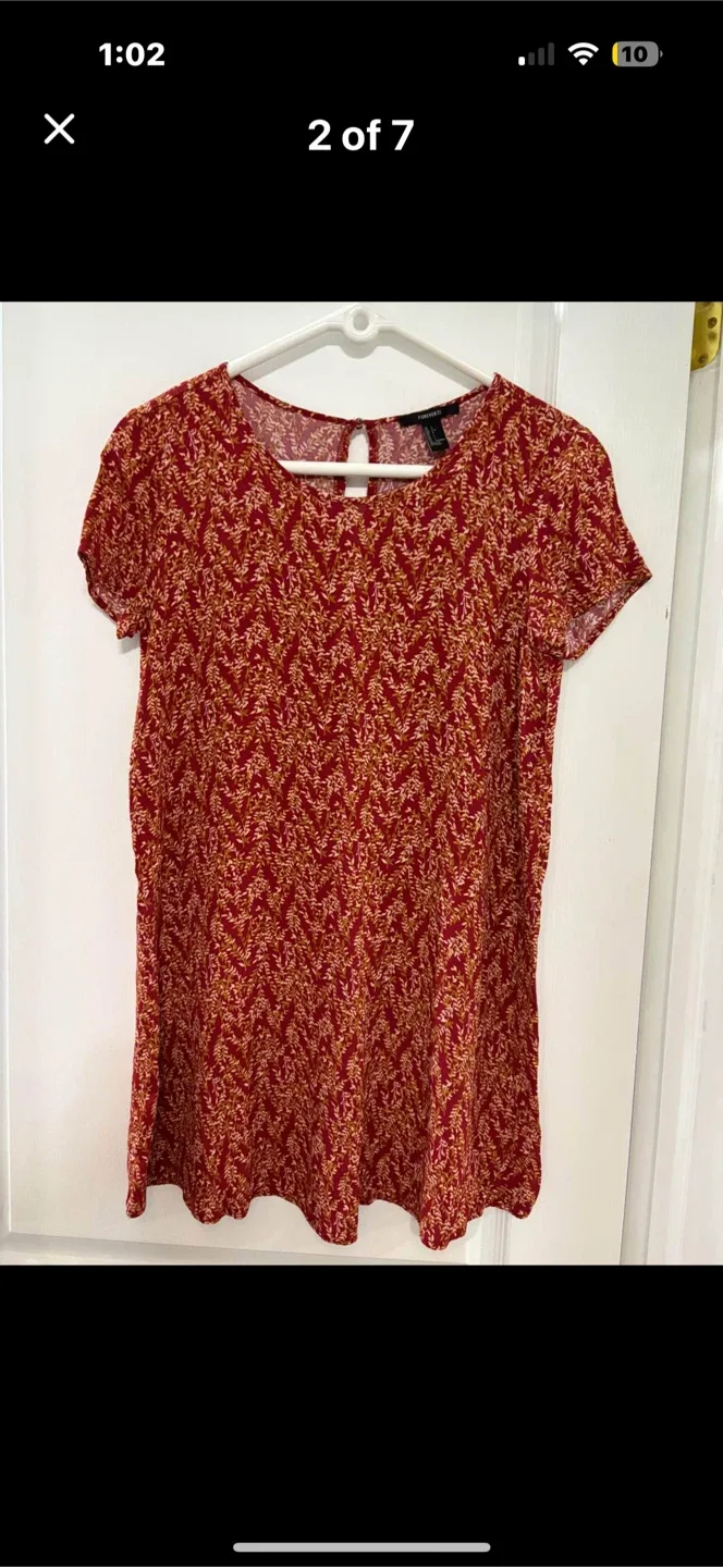 Forever 21 Red Patterned Dress - Size L thumbnail