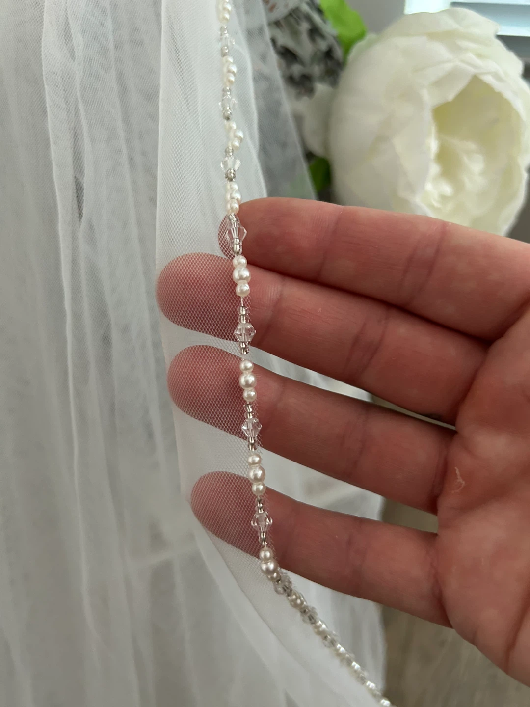 Wedding Veil - White with Pearl Detail - photo 3