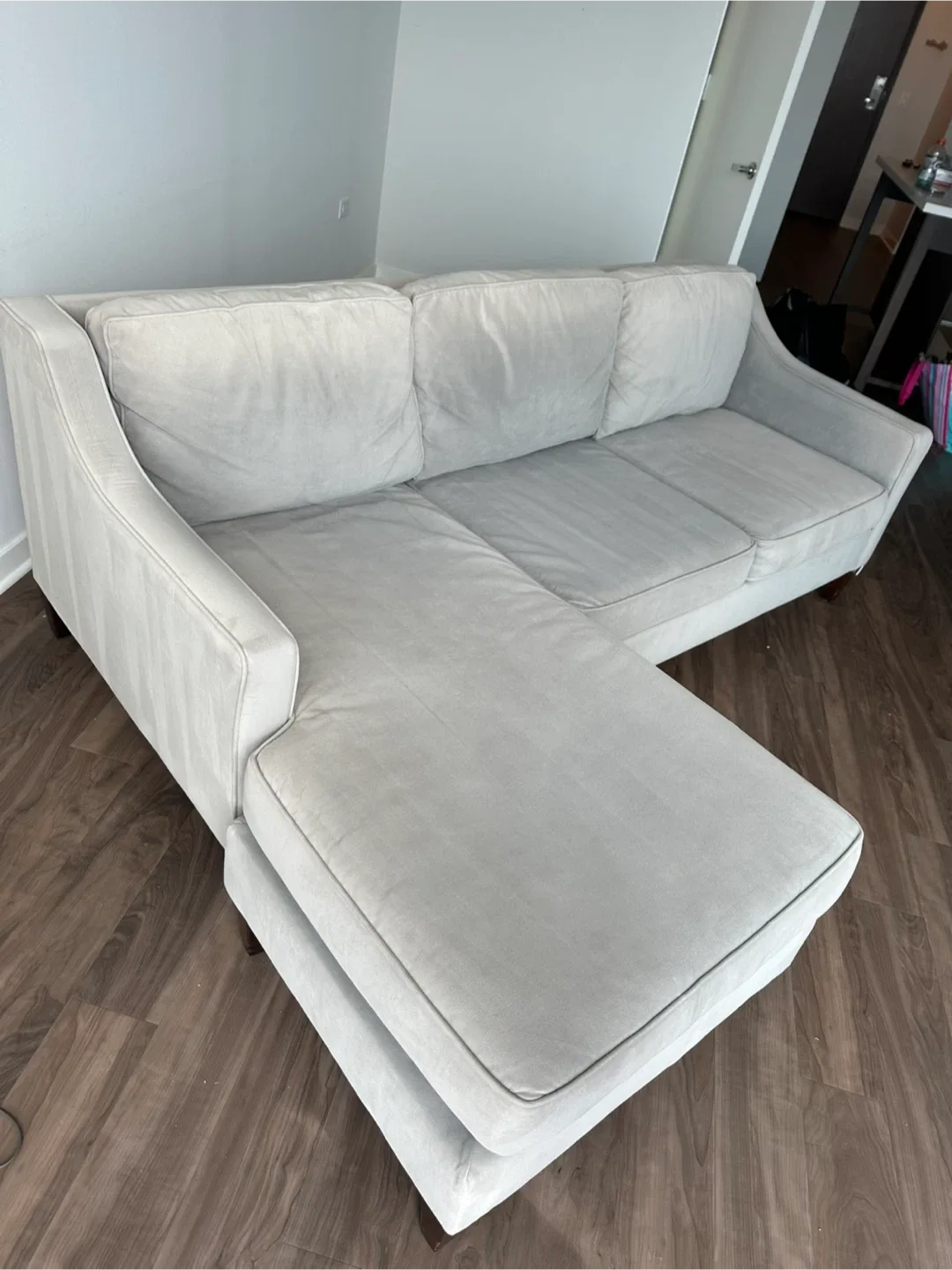 West Elm Dove Gray Sofa with reversible chaise thumbnail