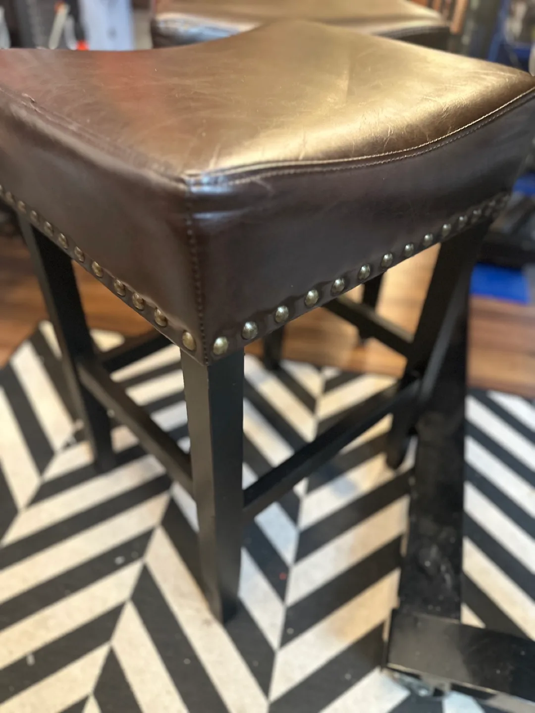 Brown Leather counter Stools - Set of 2 image indicator(3)