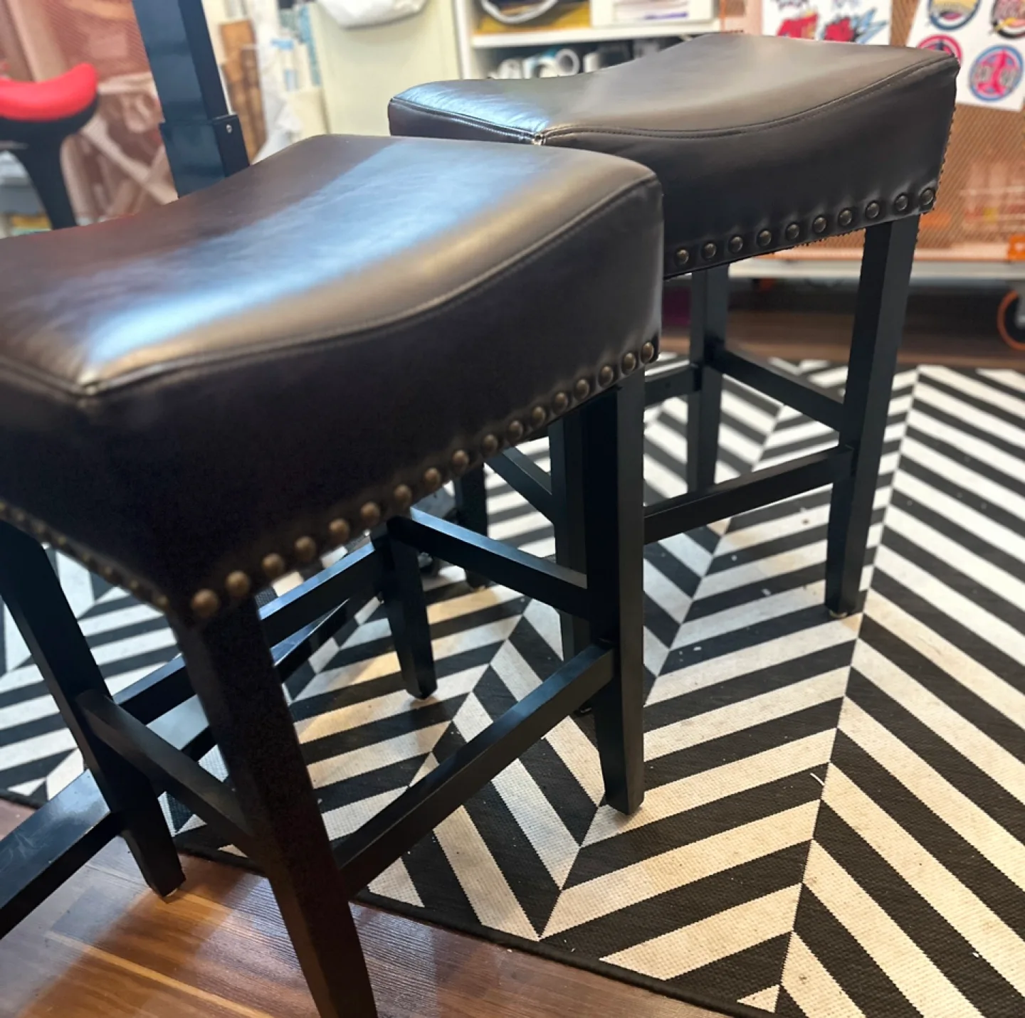 Brown Leather counter Stools - Set of 2 image indicator(9)