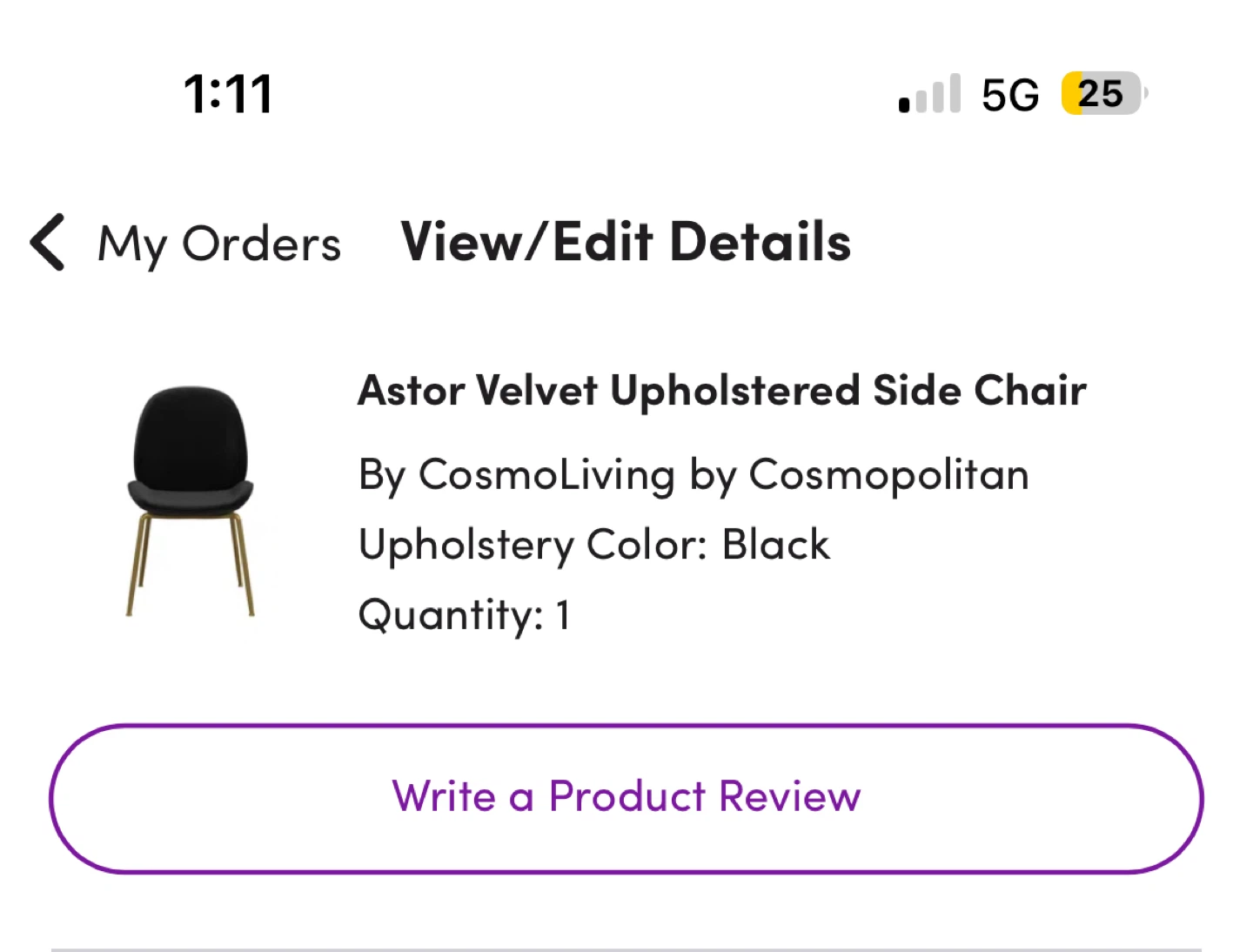 CosmoLiving Astor Velvet Chair - Black - photo 3