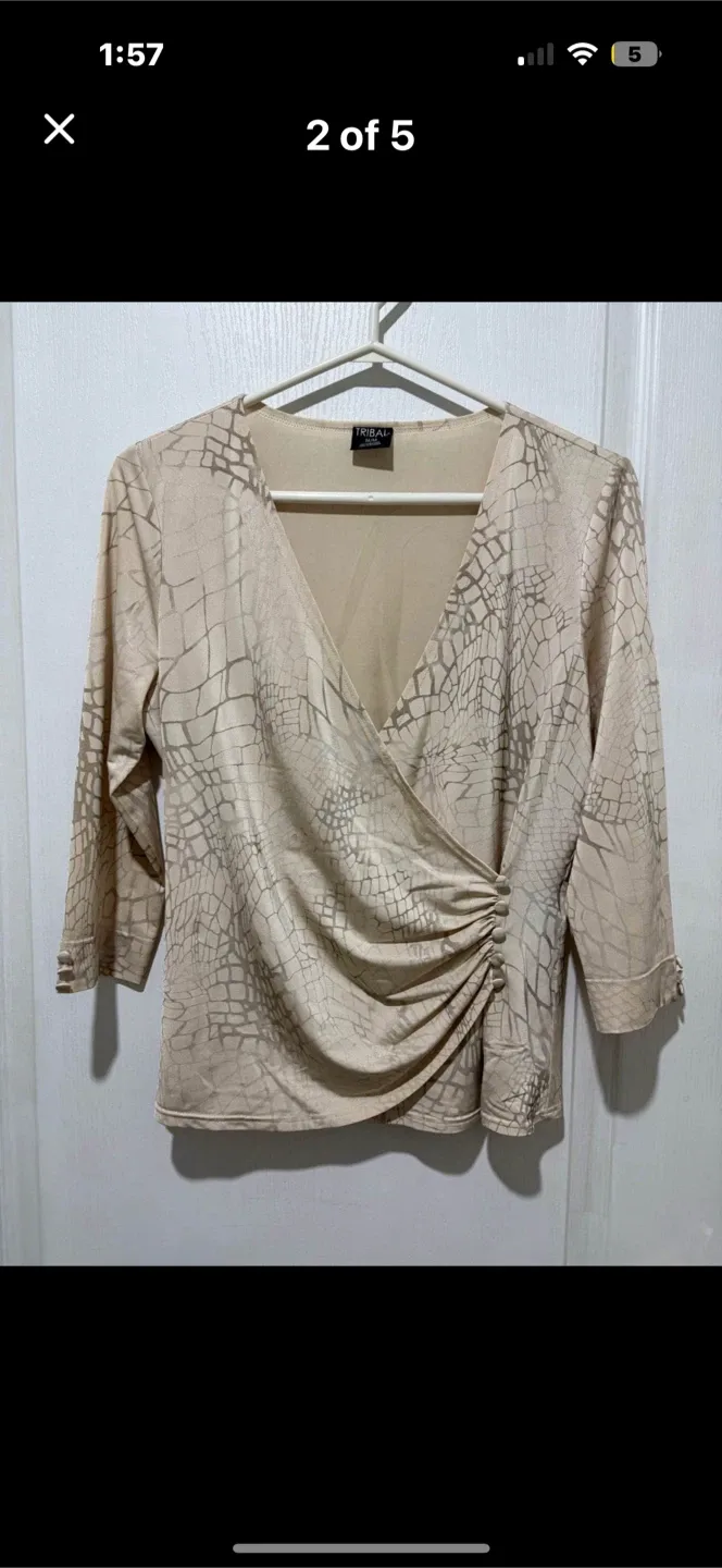 Tribal Beige Wrap Blouse - Size M thumbnail