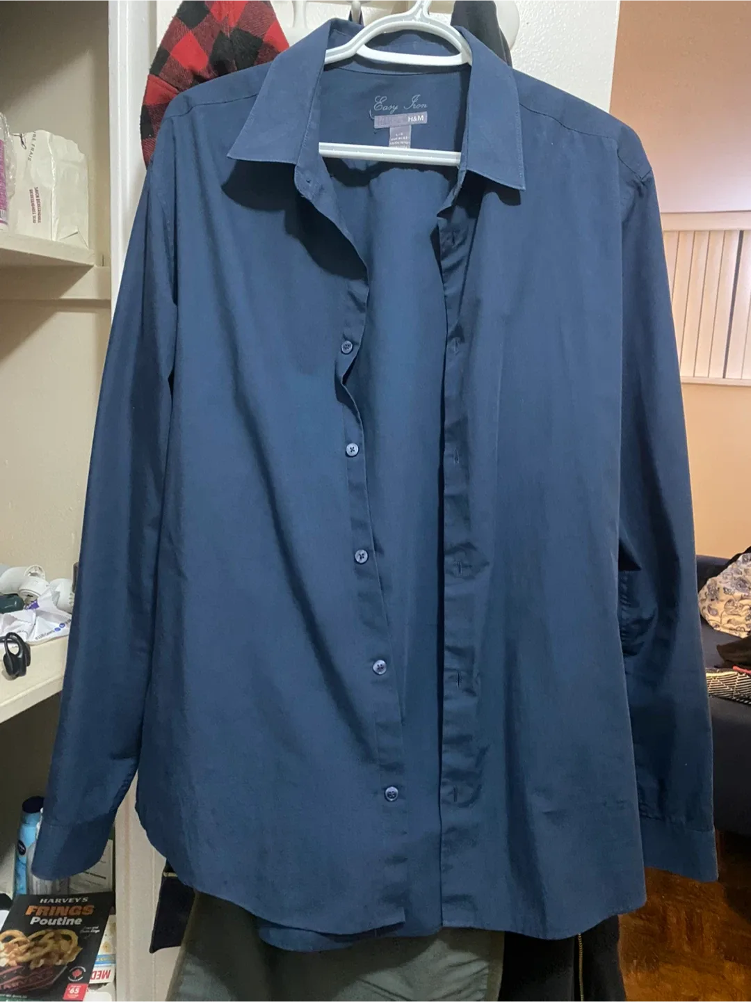 🥕 H&M Easy Iron Blue Button-Up Shirt (L) thumbnail
