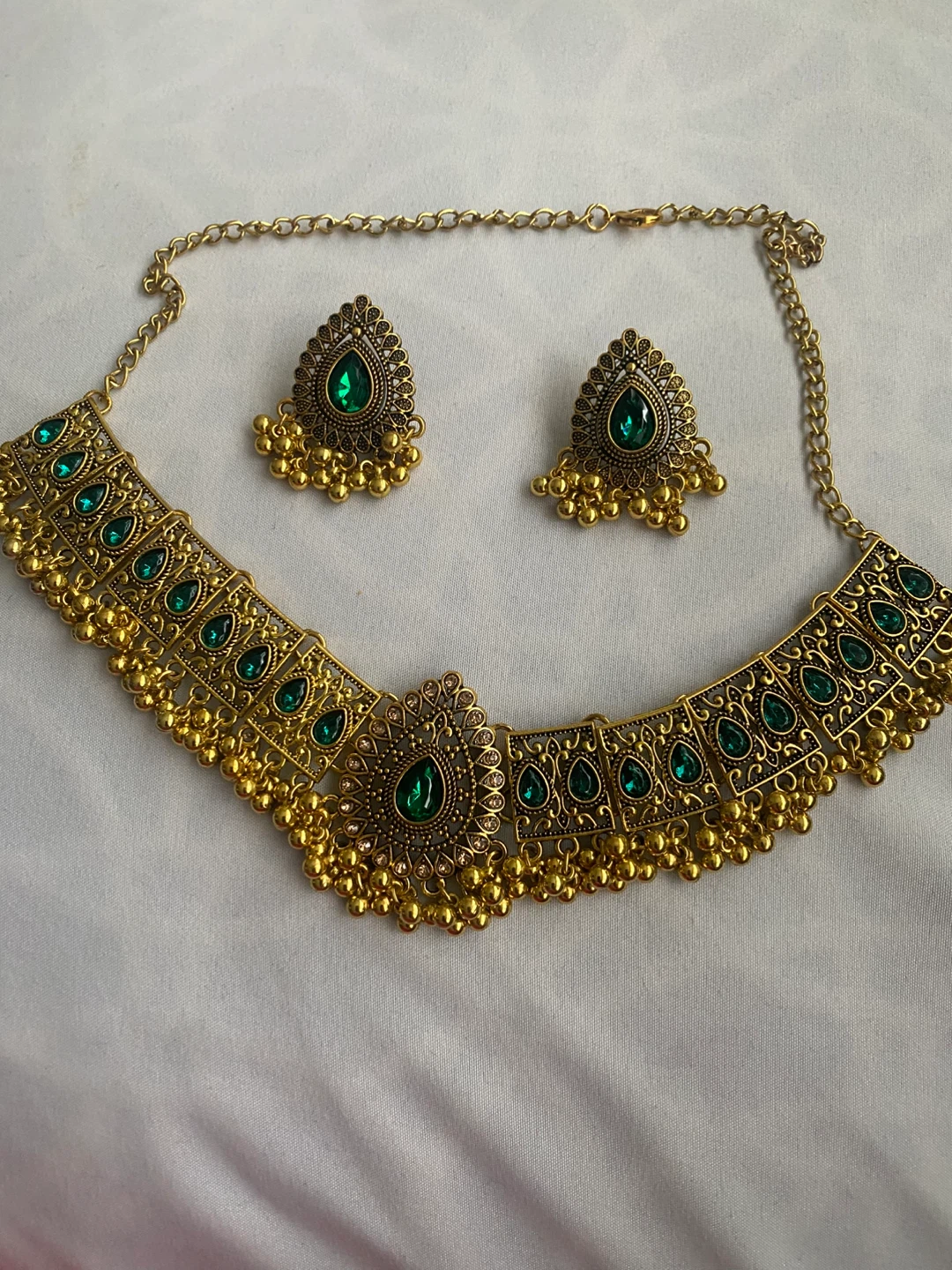 Necklace and Earring Set - Gold and Green - photo 2