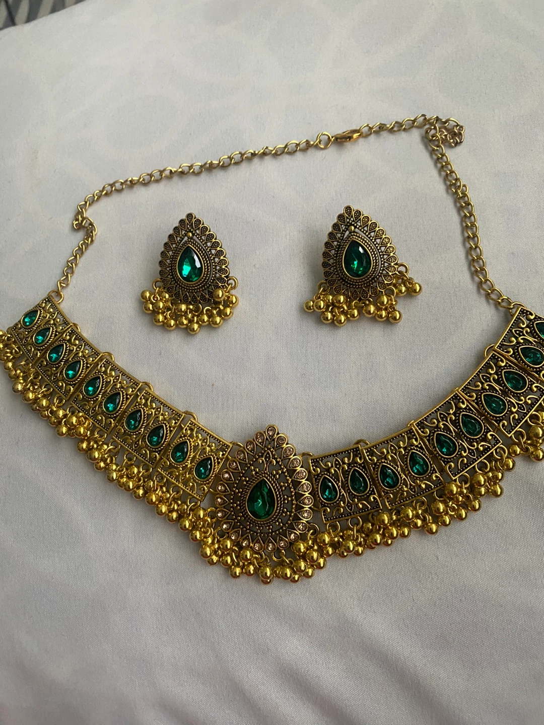 Necklace and Earring Set - Gold and Green - photo 3