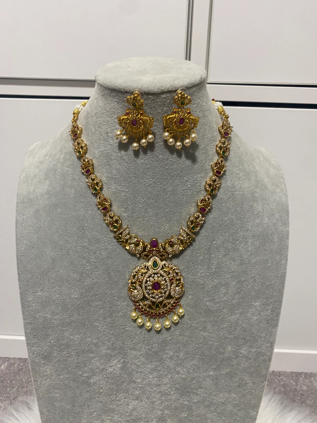 Gold plated necklace and earrings set