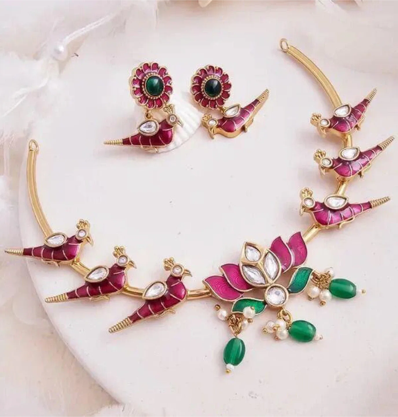 Necklace and Earring Set - Bird & Lotus Design thumbnail