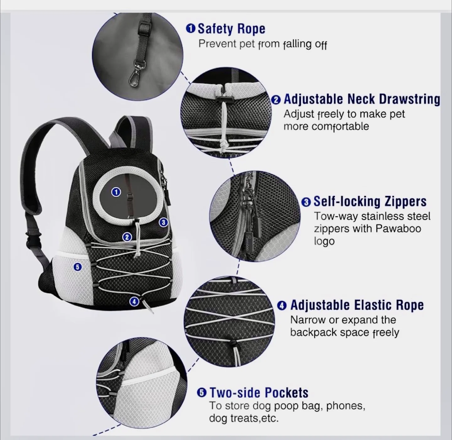 Pawaboo Pet Carrier Backpack - Black & Grey image indicator(10)
