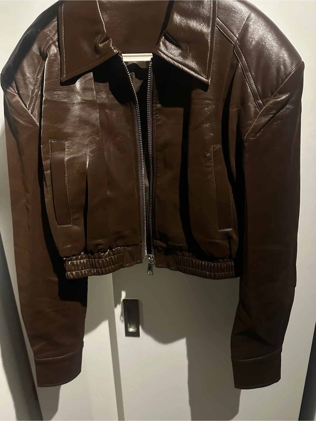 Brown Leather Cropped Jacket - photo 4