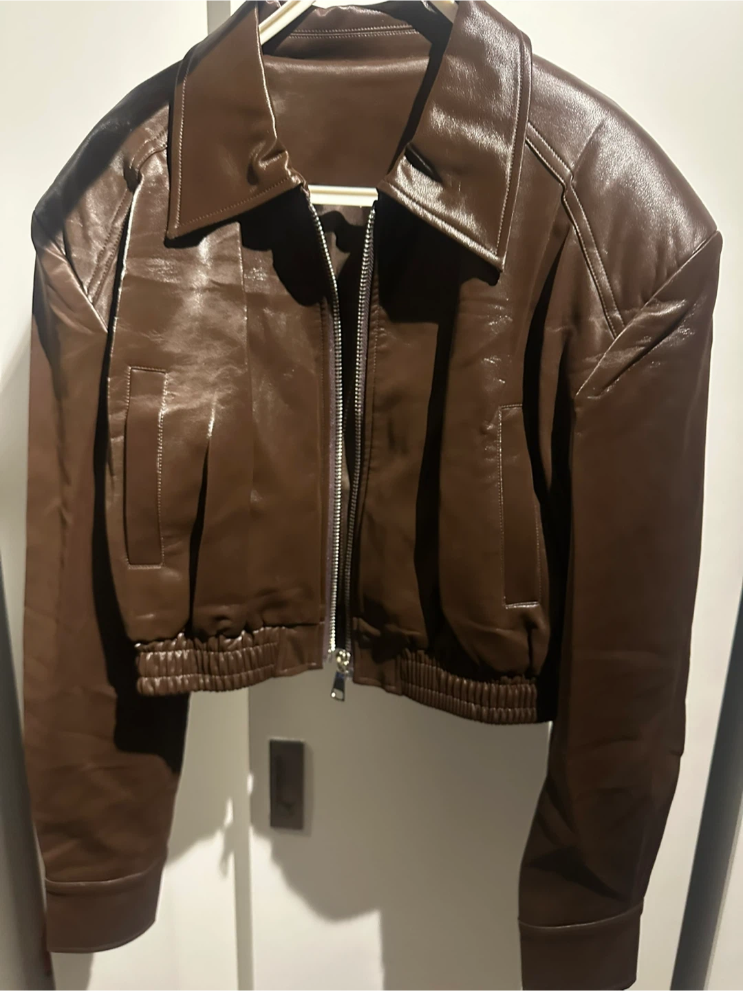 Brown Leather Cropped Jacket