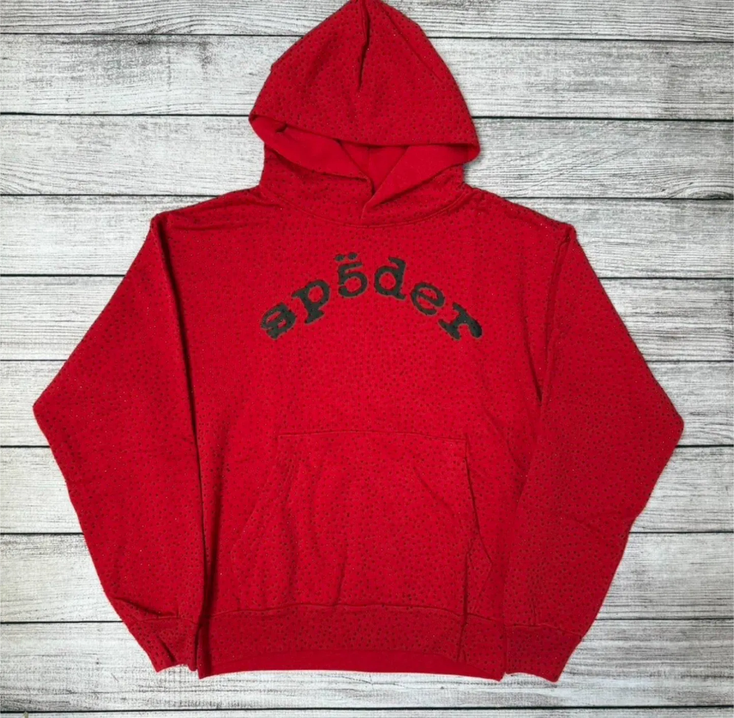 Sp5der Red VVS Rhinestone Hoodie - All Sizes thumbnail