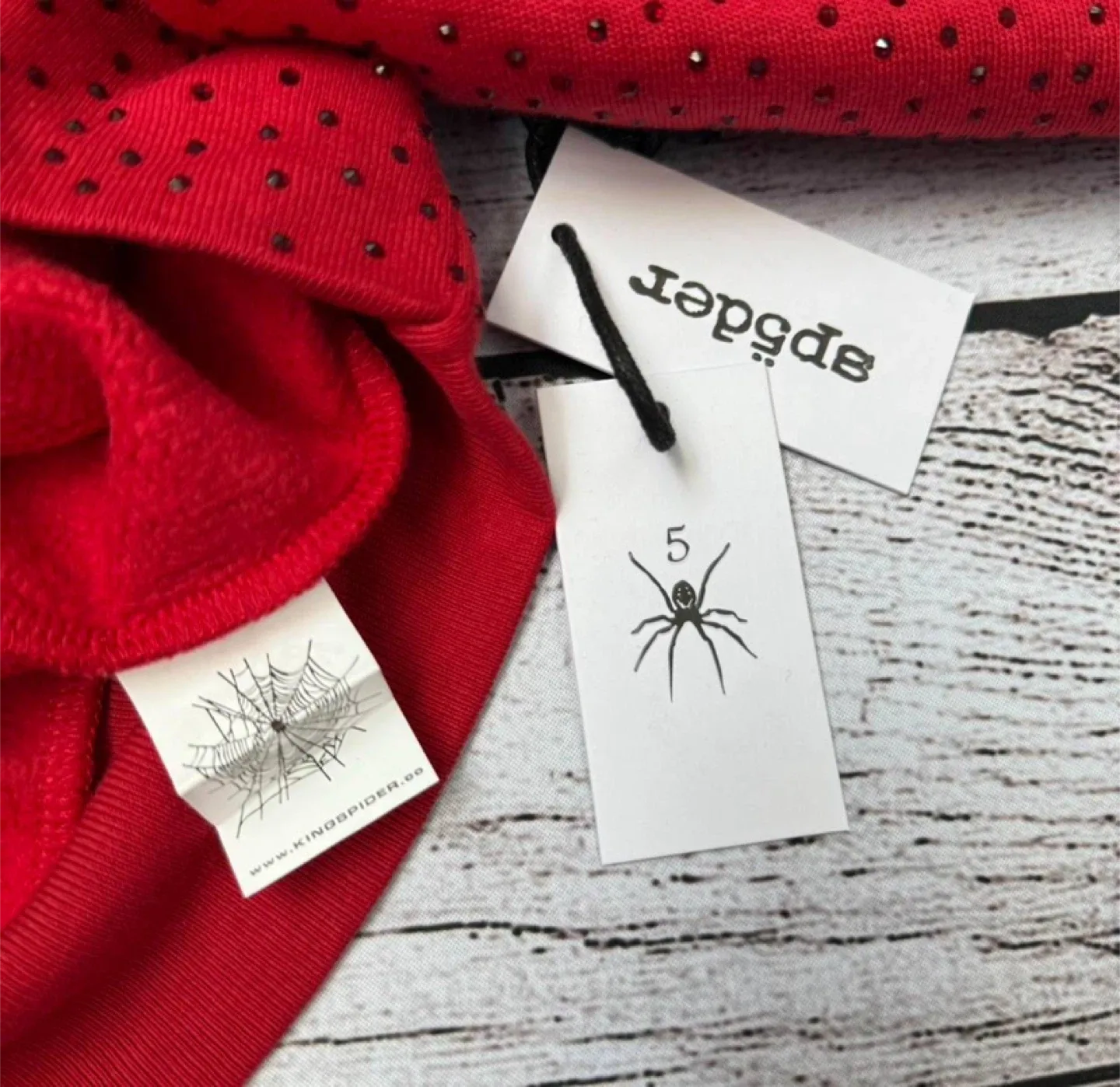 Sp5der Red VVS Rhinestone Hoodie - All Sizes image indicator(4)