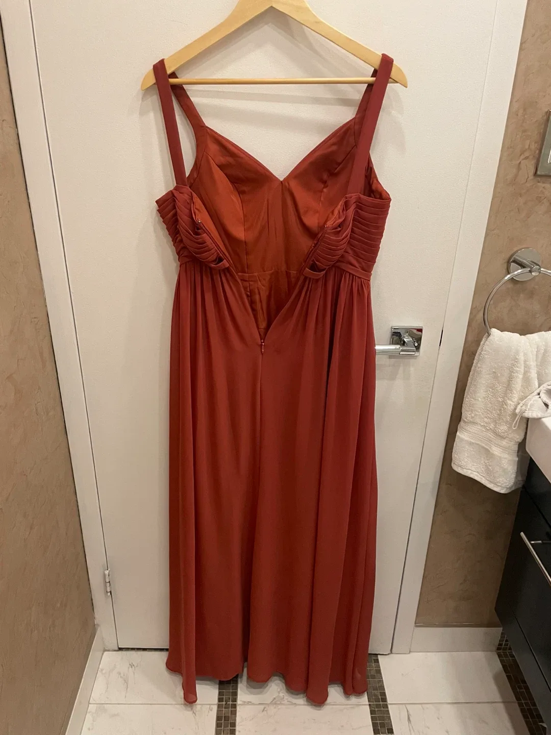 Azazie Chanel Terracotta A-Line Chiffon Dress - Size A2 image indicator(4)