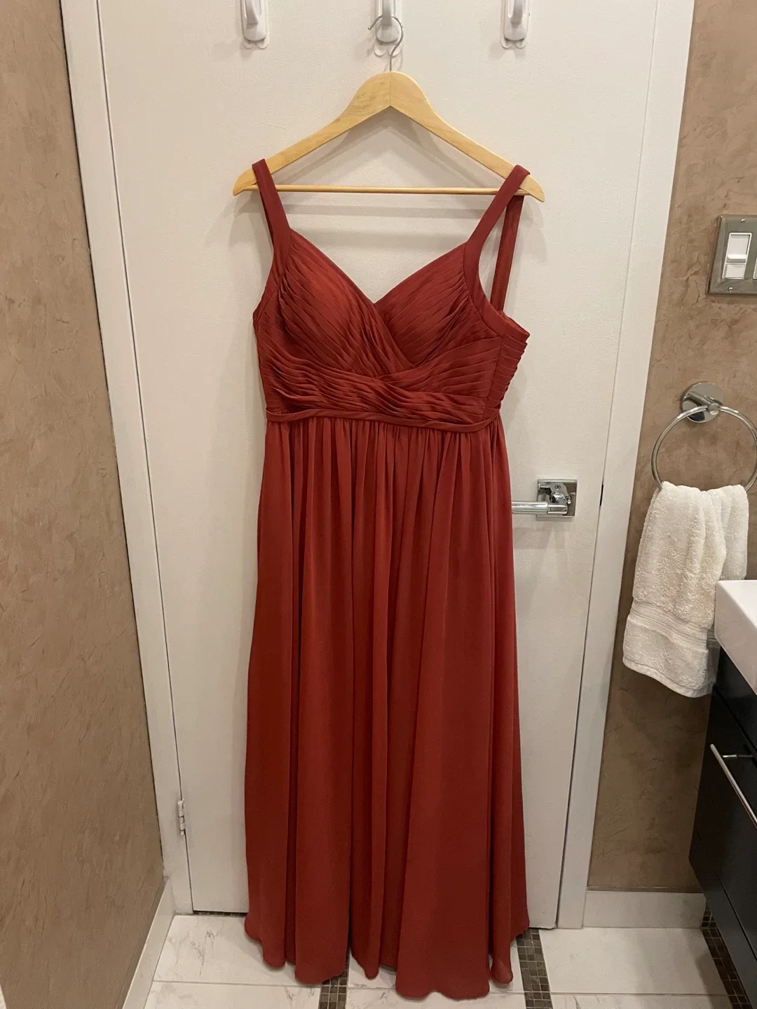 Azazie Chanel Terracotta A-Line Chiffon Dress - Size A2 image indicator(3)