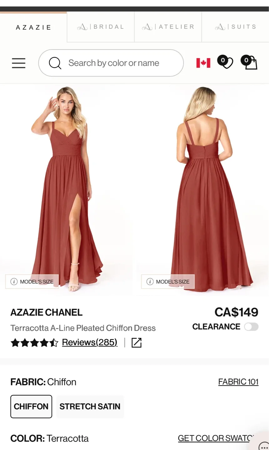 Azazie Chanel Terracotta A-Line Chiffon Dress - Size A2 image indicator(2)