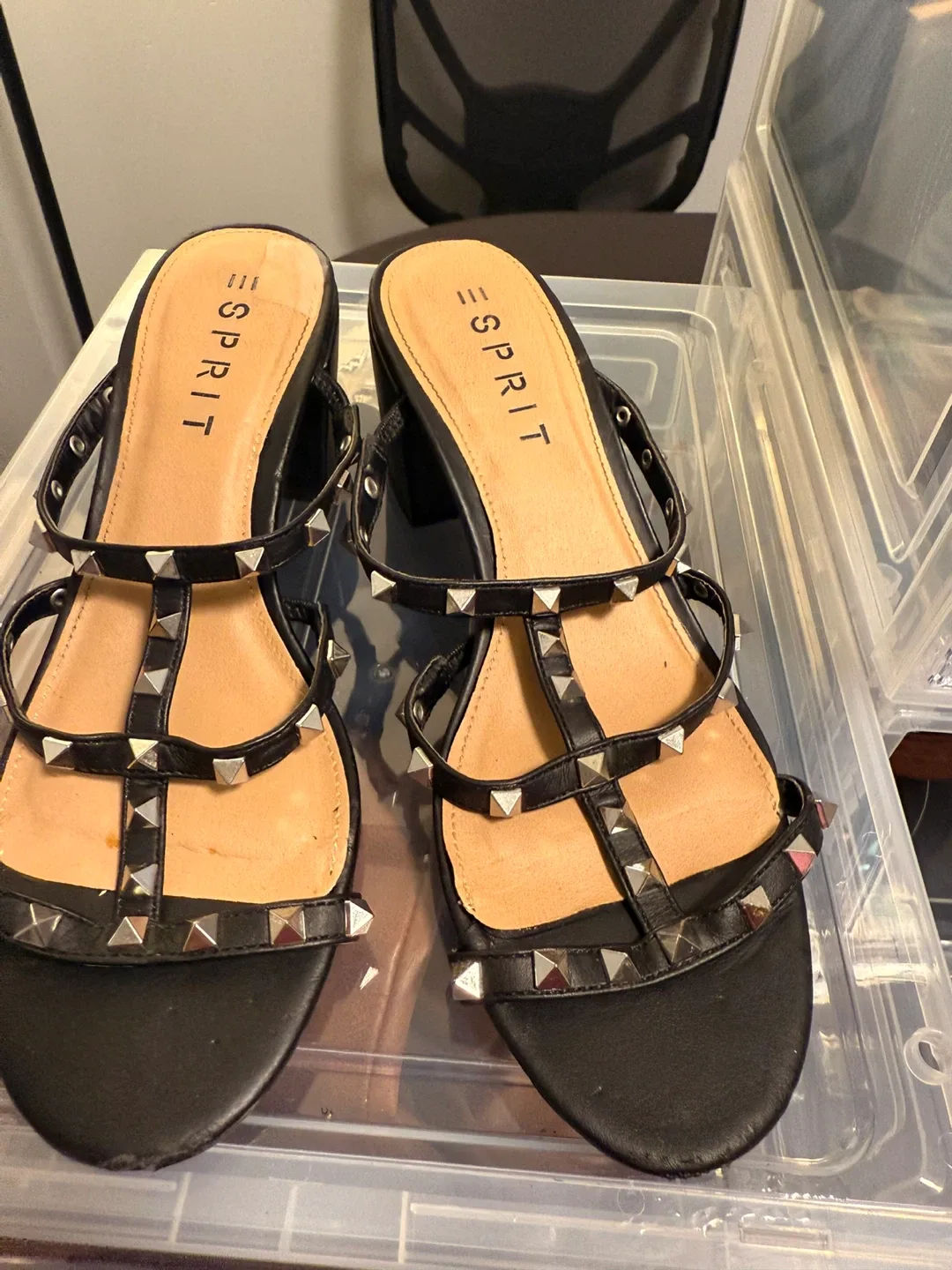 Esprit Black Studded Heeled Sandals thumbnail